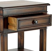 Vista 4 de Deco 79 Mesa auxiliar de madera, 2 cajones y 1 estante auxiliar, mesa auxiliar de 16 x 12 x 29 pulgadas, color marrón