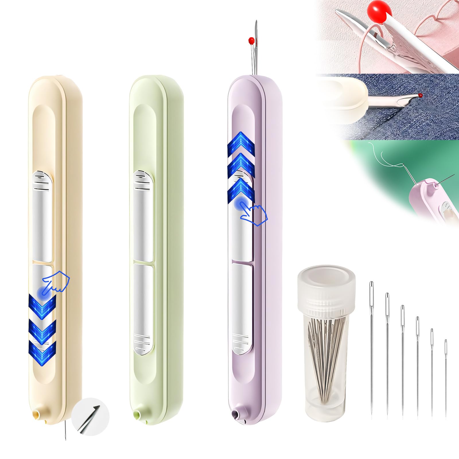 Photo 1 of 2 in 1 Needle Threader Seam Ripper?Upgraded Retractable Needle Threader and Seam Ripper Tool,Suitable for Hand Sewing Knitting Craft Sewing Supplies Needle Threader(3PCS+Needle)