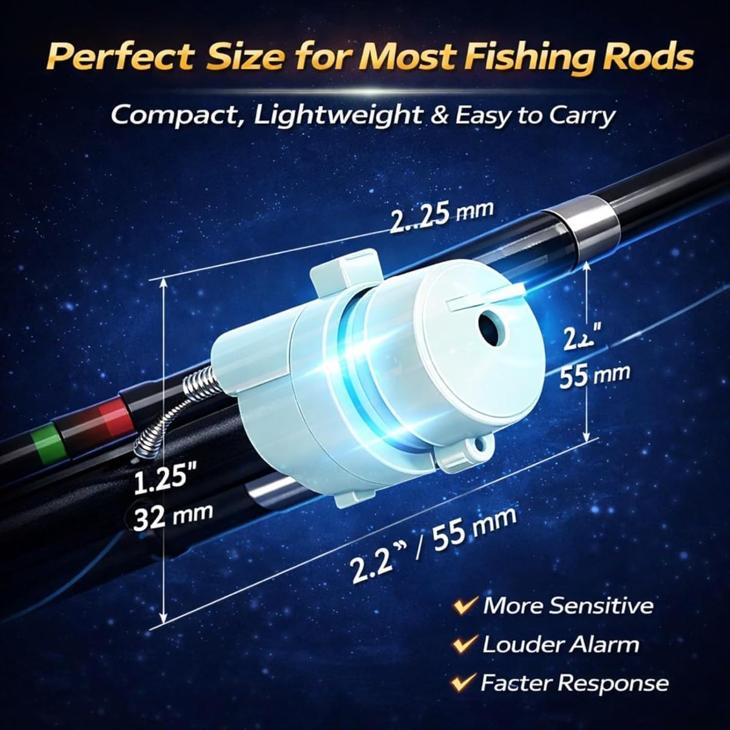 High Sensitivity Fishing Float Bite Alert for Rods, Portable LED Luminous Sound Design, Night Fishing Rod Bite Indicator for Sea Lake Anglers Rod Gear
