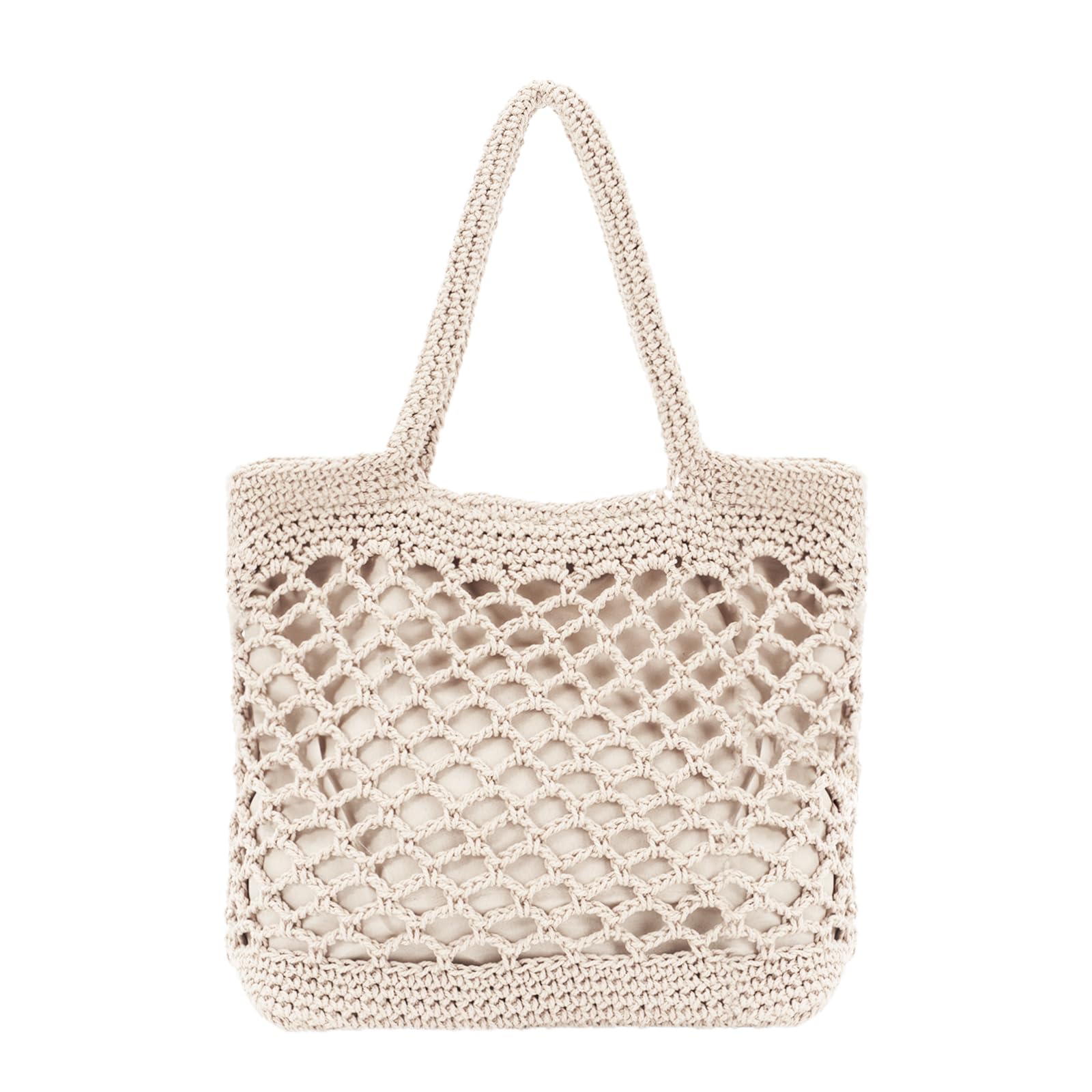 Ynport Crefreak Bolso de Hombro de Malla de Ganchillo de Algodón Grande Para Mujer, Bolso de Mano de Punto, Bolso de Red de Playa de Viaje, Bolso de Compras con Asa Superior,Blanco