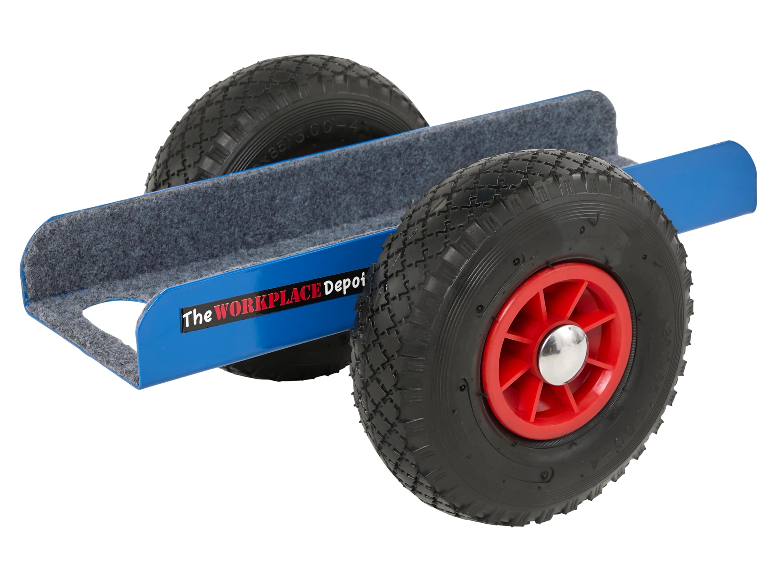 The Workplace Depot Blue Panel Transport Dolly, Heavy Duty Steel Board Trolley With Non Slip Carpet Platform On Pneumatic Tyres For Heavy & Long Goods