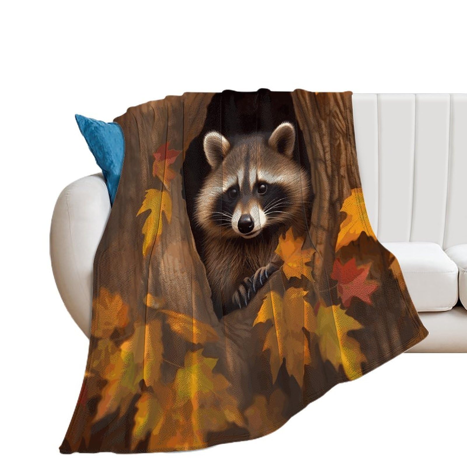 Raccoon in The Fall Tree Hole Blanket Super Soft Lightweight Throw Blanket Cute Cozy Warm Bed Blanket Decorative Fuzzy Blanket All-Season Home Decor Gift for Sofa Couch Living Room 50"*60"（130*150cm）