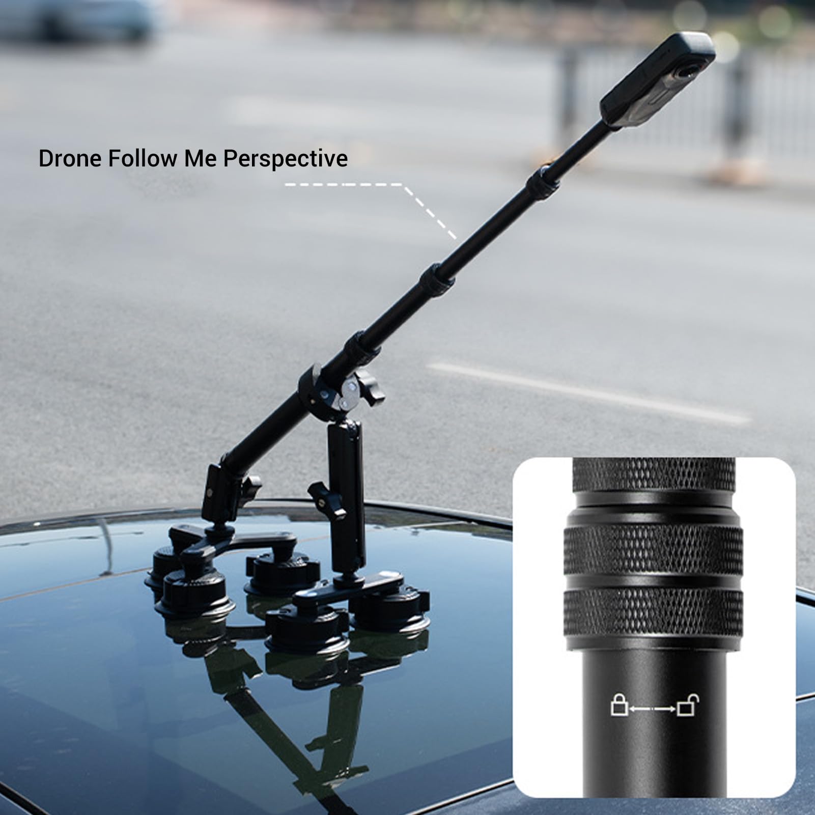 GOWENIC Supporto per Telecamera d'azione con Ventosa per Auto |Asta per Selfie con Asta di Prolunga Telescopica con Viti da 1/4 di Pollice con Testa a Sfera a 360 Gradi per la Registrazione