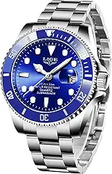Relógios masculinos modernos de aço inoxidável para homens esportes à prova d'água relógios de luxo marca LIGE relógio de pulso casual azul relógio de data.., Azul, 8.07