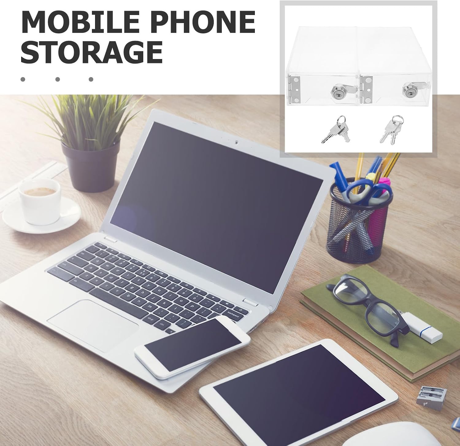 slot Acrylic Lockable Phone Storage Cabinet with Doors, Versatile Desktop Lock Box for Small Accessories and Wallets, for Professional Workplaces and Office Organization image 3
