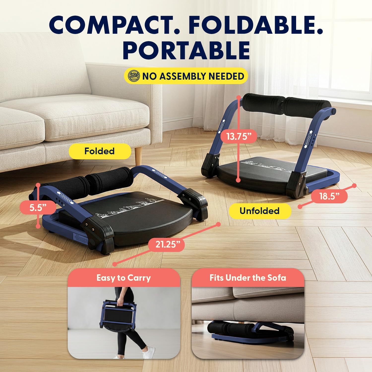 Squatz Ab Machine for Stomach Workout – Core & Sit-Up Exercise Equipment with 3 Resistance Levels for Home Gym, Adjustable Ab Trainer for Full-Body Workout with Automatic Rebound, 350 lbs Capacity