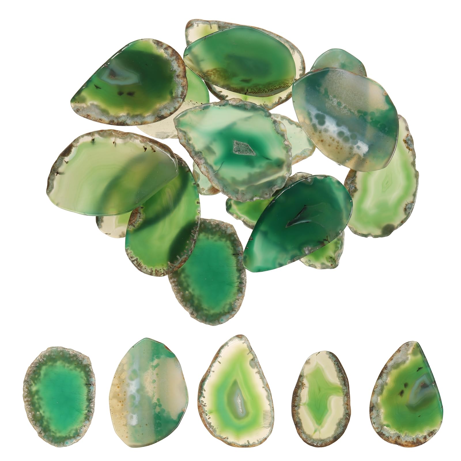 Rebower Agate Slices, Green 15 Pcs Natural Irregular Geode Agate