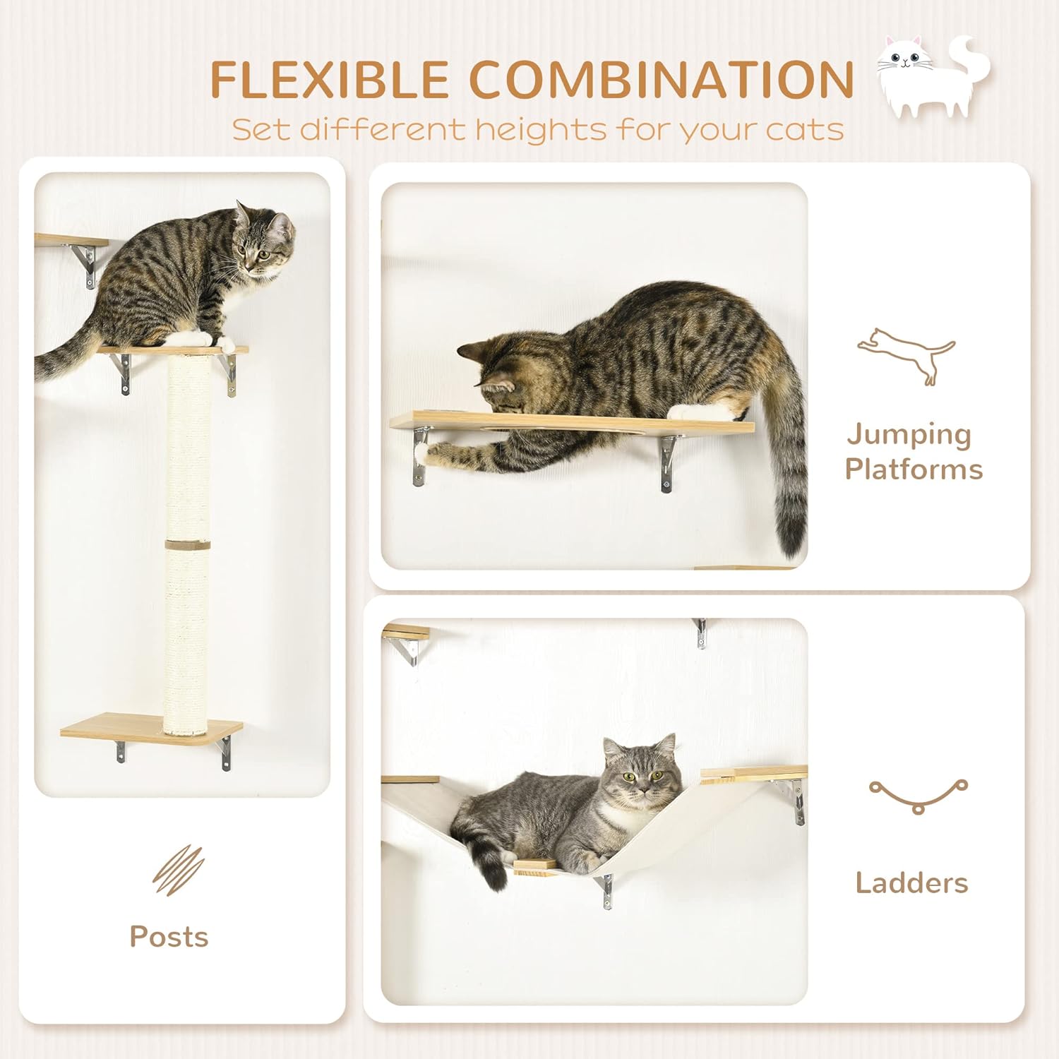 review PawHut Cat Tree, Indoor, American Shorthair, British Shorthair, Siamese, 8 Levels, Canvas Hammocks, Sisal Scratchers, Stability, Wooden Platforms, 15.75