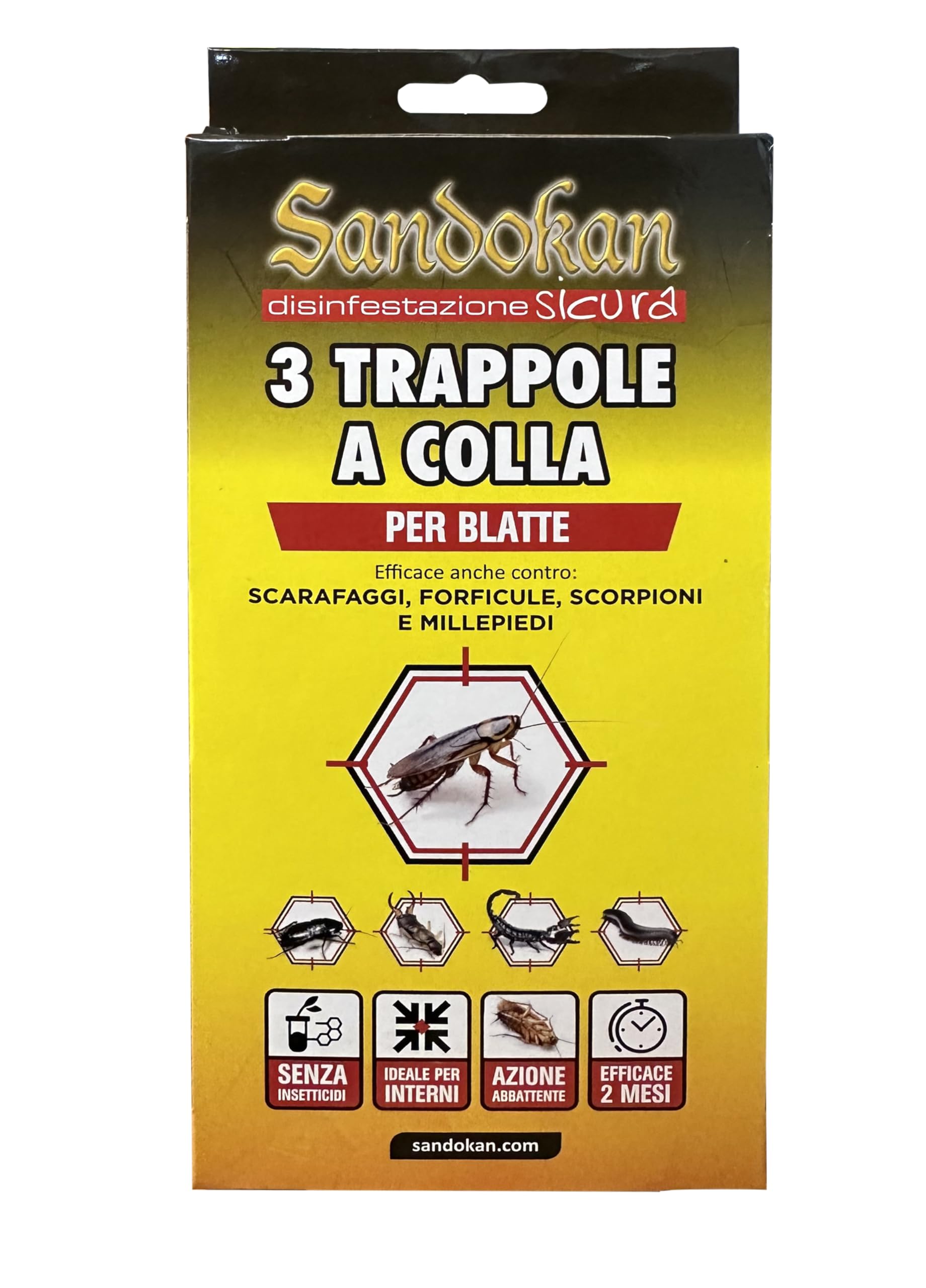 Trappola a Colla per Topi, Blatte, Ragni e Insetti Striscianti – Adesivo Potente, Pronta all’Uso, Non Tossica, Efficace per Casa, Garage e Cantina Sandokan