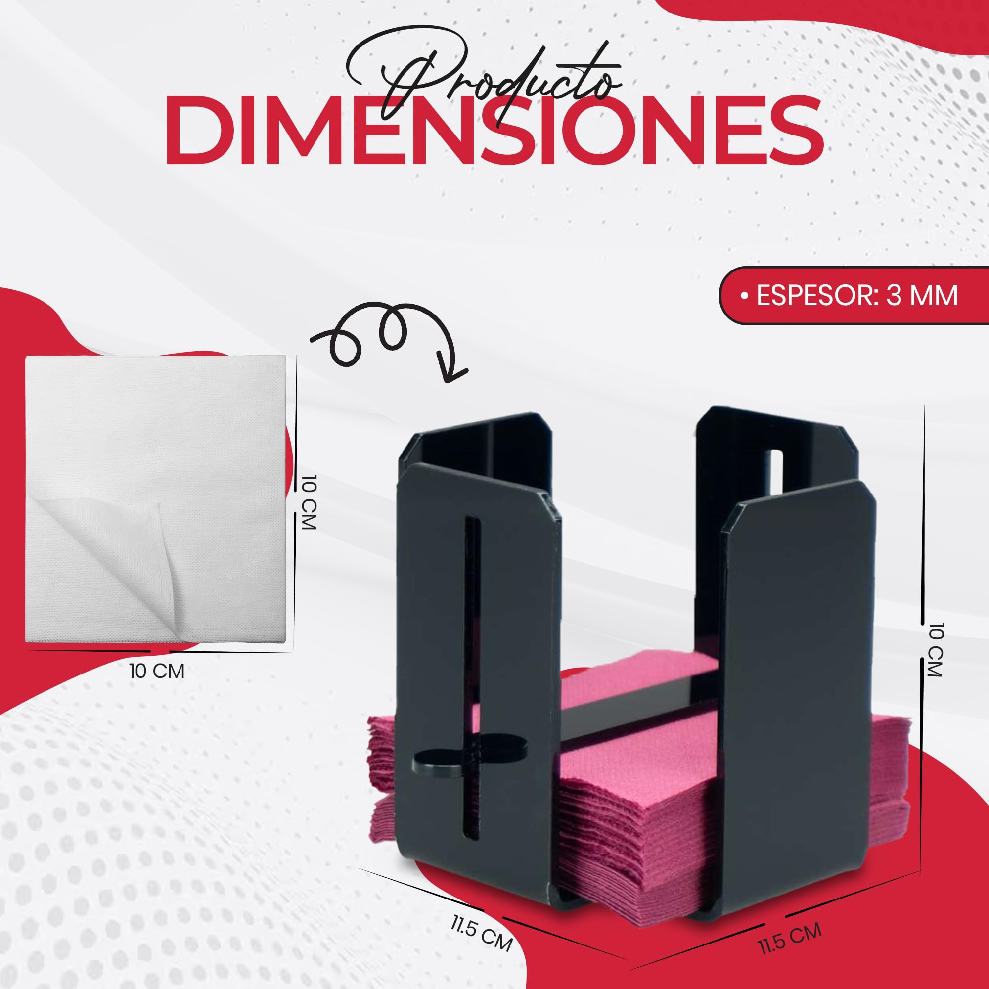 Pack de 5 Servilletero de Mesa de Metacrilato Negro | Porta Servilletas 11,5x11,5 cm | Servilleteros Individuales Ideales para Hostelería y Bar (5, Negro con Tope)
