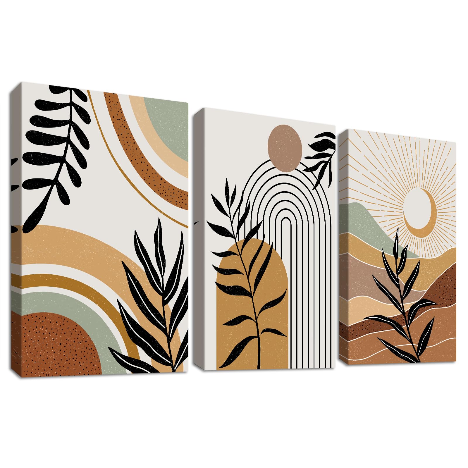 3Pcs Boho Abstrakt Leinwand Bilder Set Mit Rahmen Poster Mid Century Bild auf Leinwand Malerei Geometrische Linien Illustrationen Wandbilder Wohnzimmer Schlafzimmer Esszimmer Wanddeko 30x40cm x3