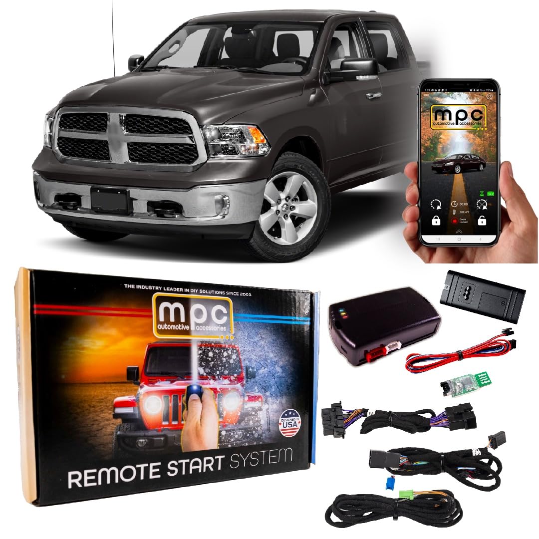MPC Remote Starter with Smartphone Control Compatible with 2013-2017 RAM 1500 |Gas/Diesel| |Push-to-Start| Plugin T-Harness - Smartphone or Factory Key Fob Activated - FlashLink Updater