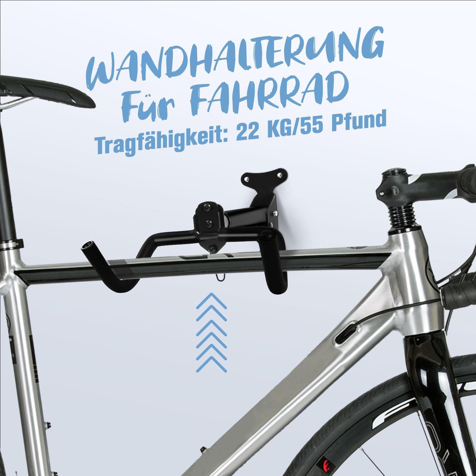 Soporte Pared Bicicleta Juego de 2, Soporte Bicicletas Pared de Acero Hasta 22 kg, Colgador Bicicleta Pared Acolchado Extra Suave, Ángulo y Distancia Ajustables, para Bicicleta de Carreras, MTB