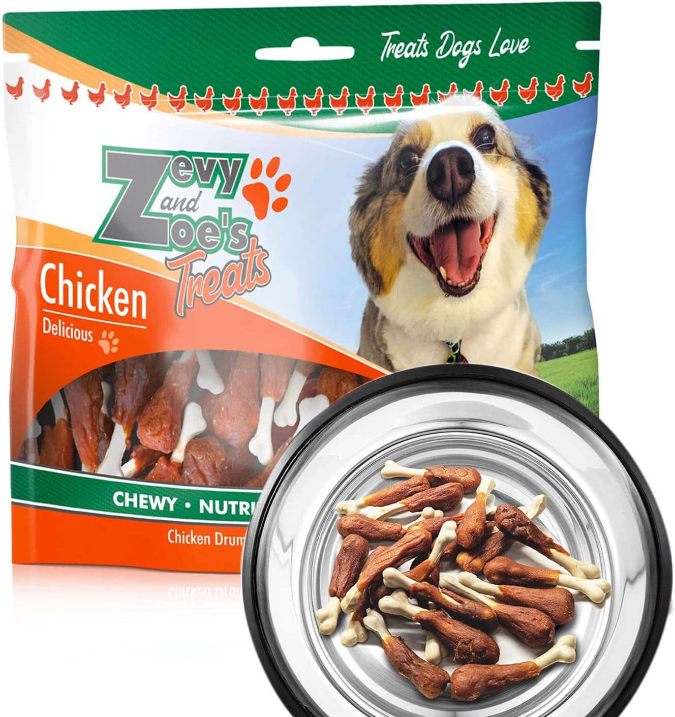Zevy and Zoe's Dog Treats 11 Ounce Training Treats are Premium Chicken Drumsticks Wrapped in a Chewy Calcium Bone for Fresh Dog Breath