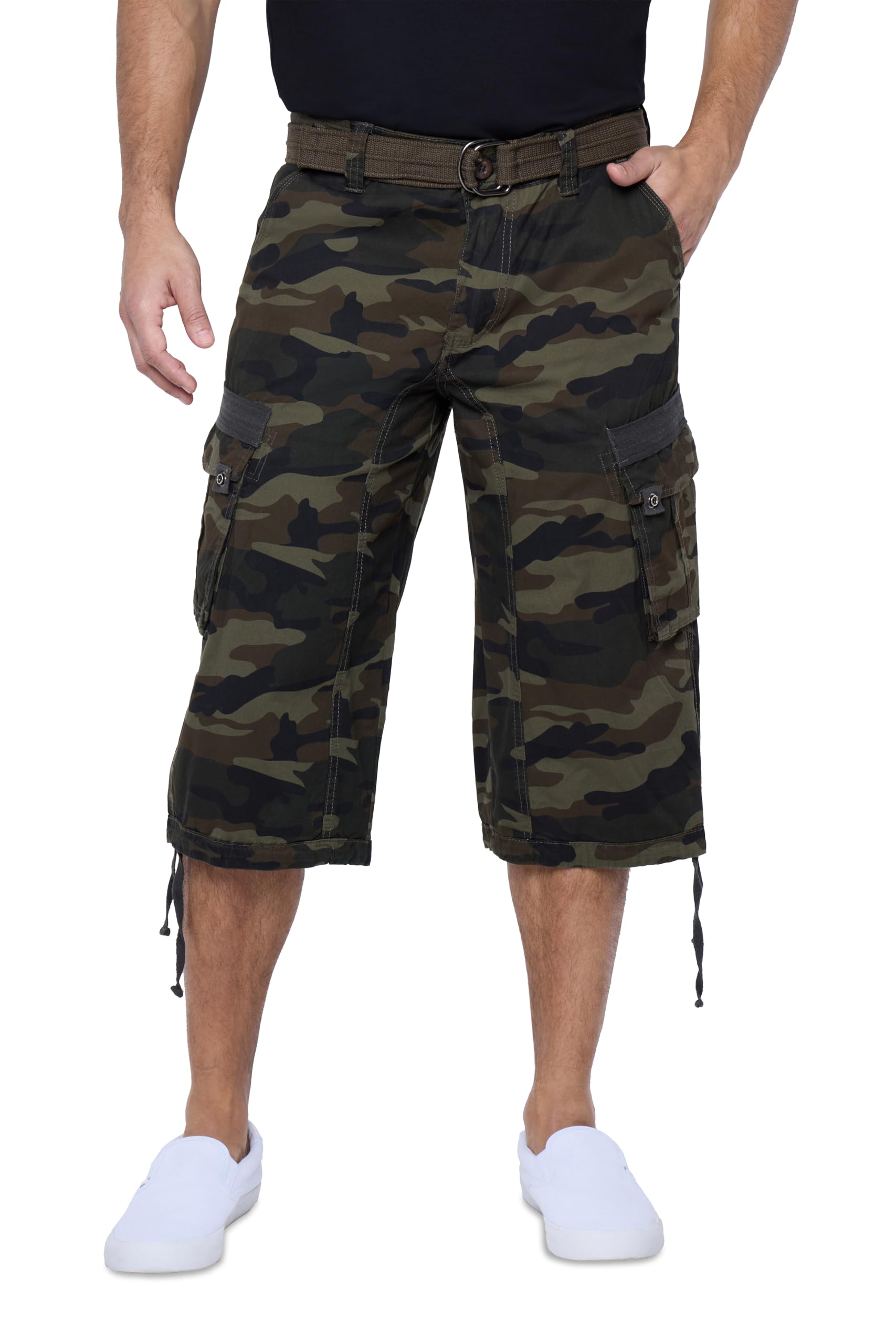 Men's Belted Long Cargo Shorts for Men, Below Knee Length Mens Cargo Shorts, 3/4 Pants (Big and Tall Shorts for Men)