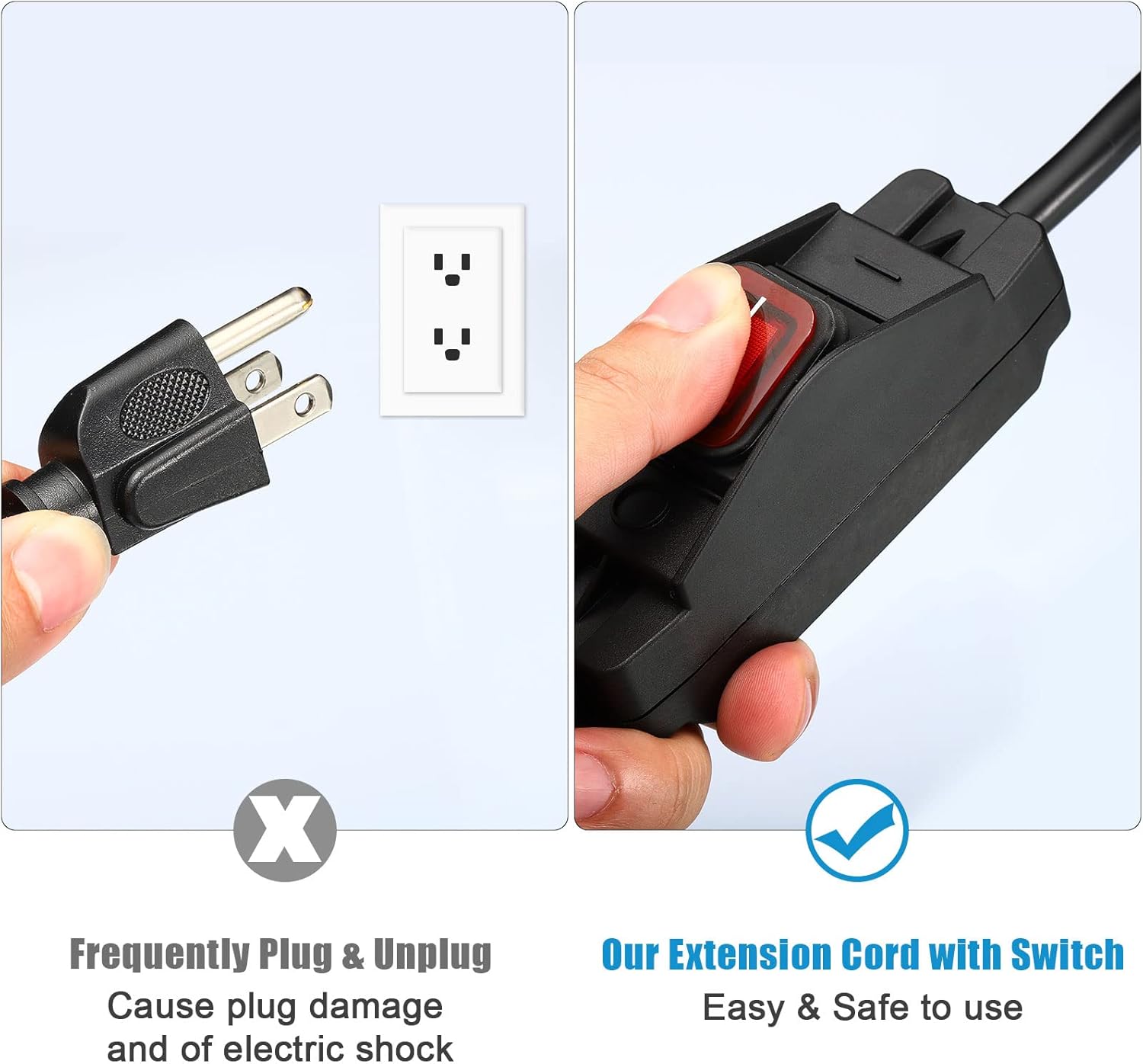 PATIKIL 3Ft Outdoor Extension Cord with Waterproof Switch, 2 Pack 3 Prong Extension Cable 1875W 14AWG Switchable Power Cord for Appliances, Black