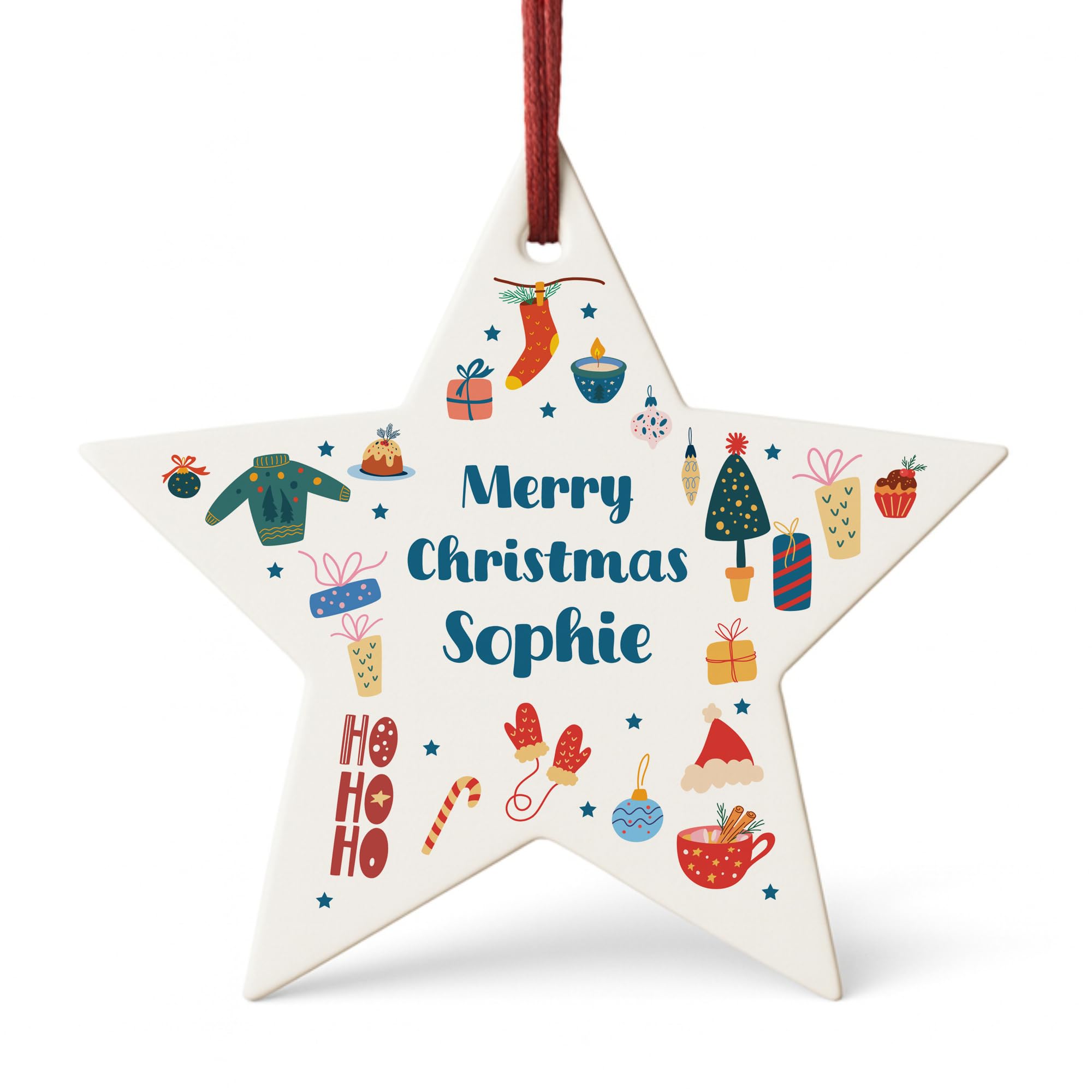 Red Ocean Personalised Christmas Baubles For Kids Children Custom Xmas Tree Acrylic Decoration Christmas Hanging Oranment For Friends Family Tree Bauble