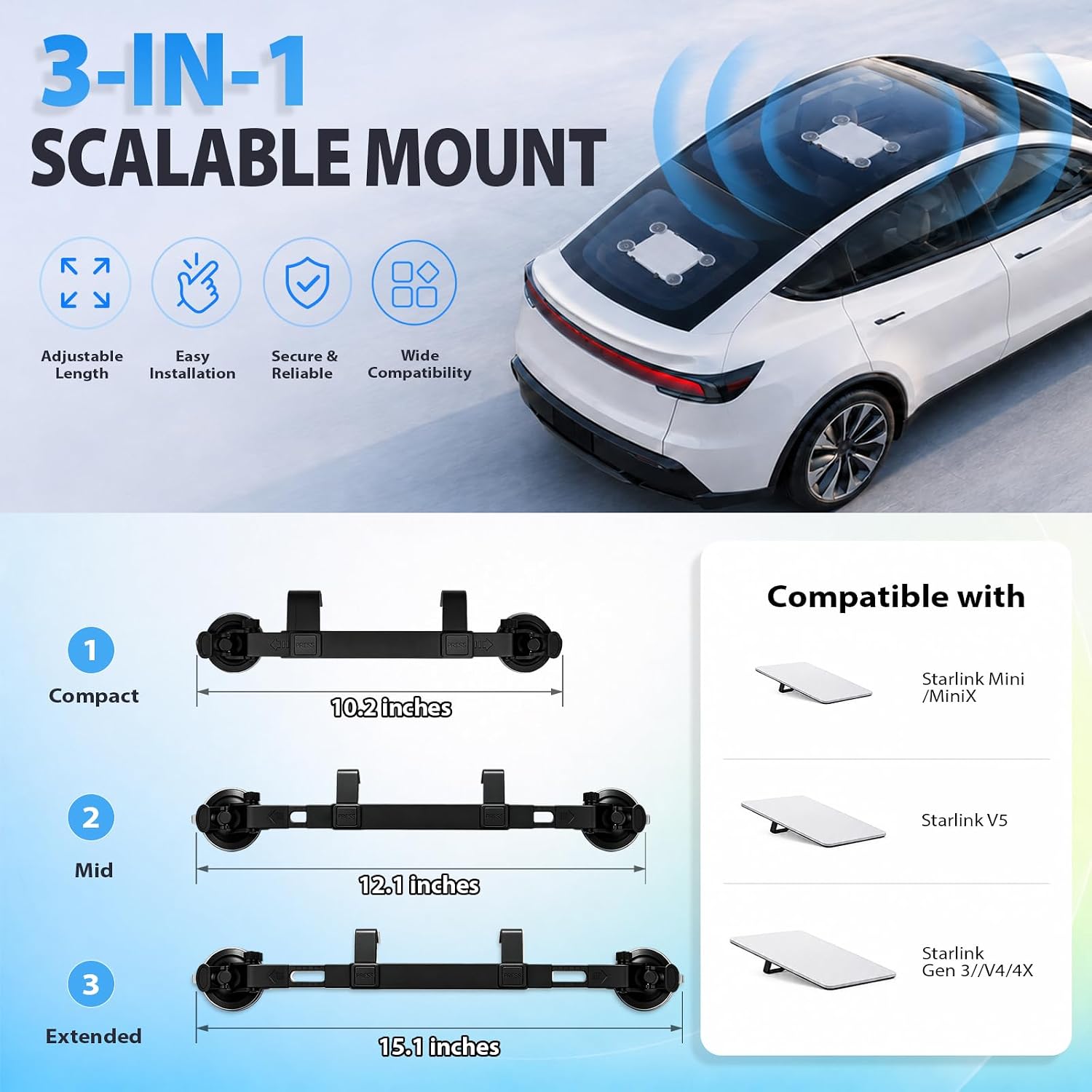 3-in-1 Car Adjustable Suction Mount for Starlink Mini X V5 4 Gen 3 Black image 2