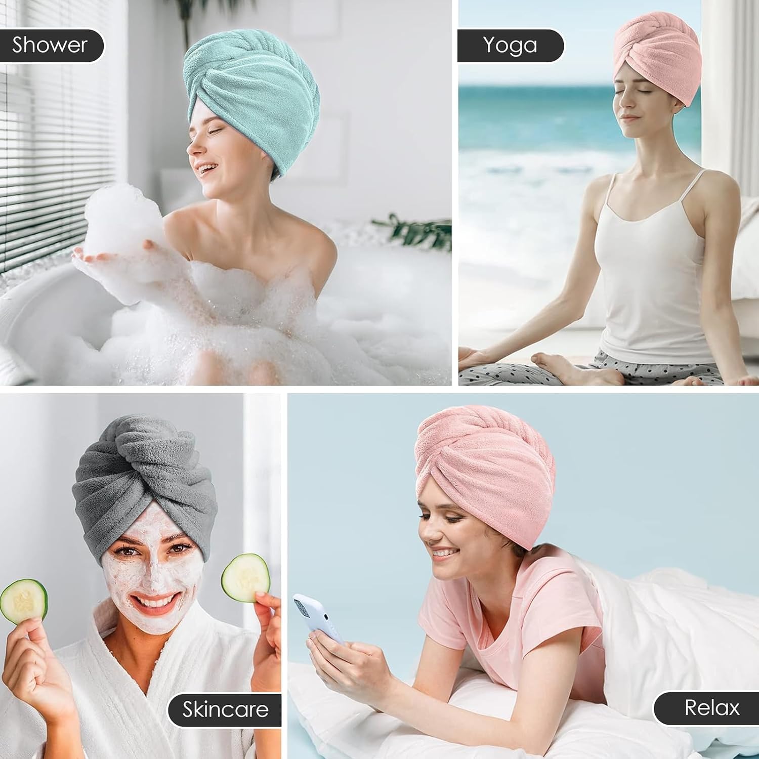 PREZONE Hair Towel Wrap for Women (Pack of 2) | Quick-Dry Microfiber Hair Turban with Elastic Loop | Super Absorbent Hair Drying Towel for Ladies & Girls Multi Colour 1