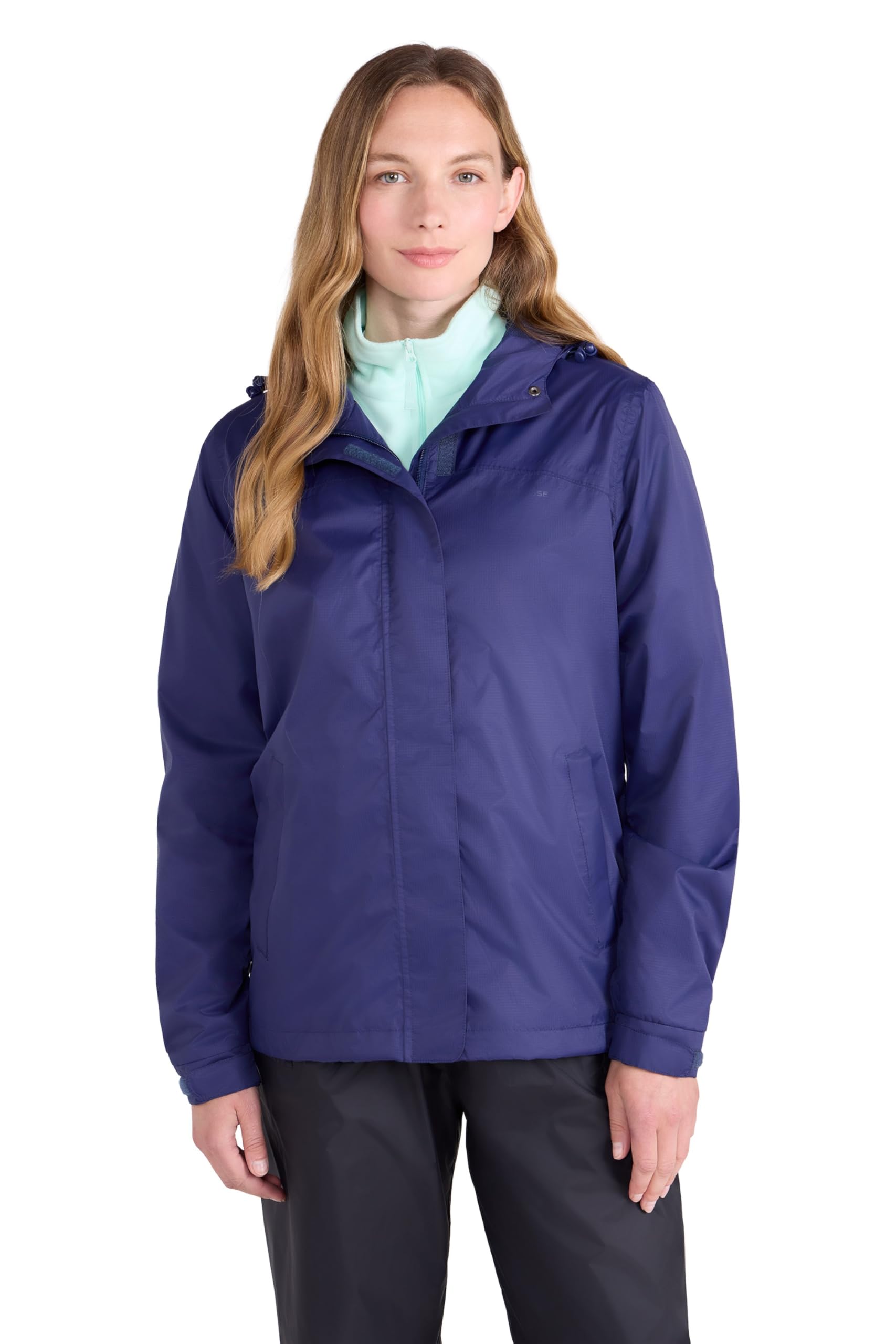 Mountain Warehouse Women's 'Torrent' Waterproof Lightweight Breathable Hooded Zip Up Jacket in Navy | Size: 8
