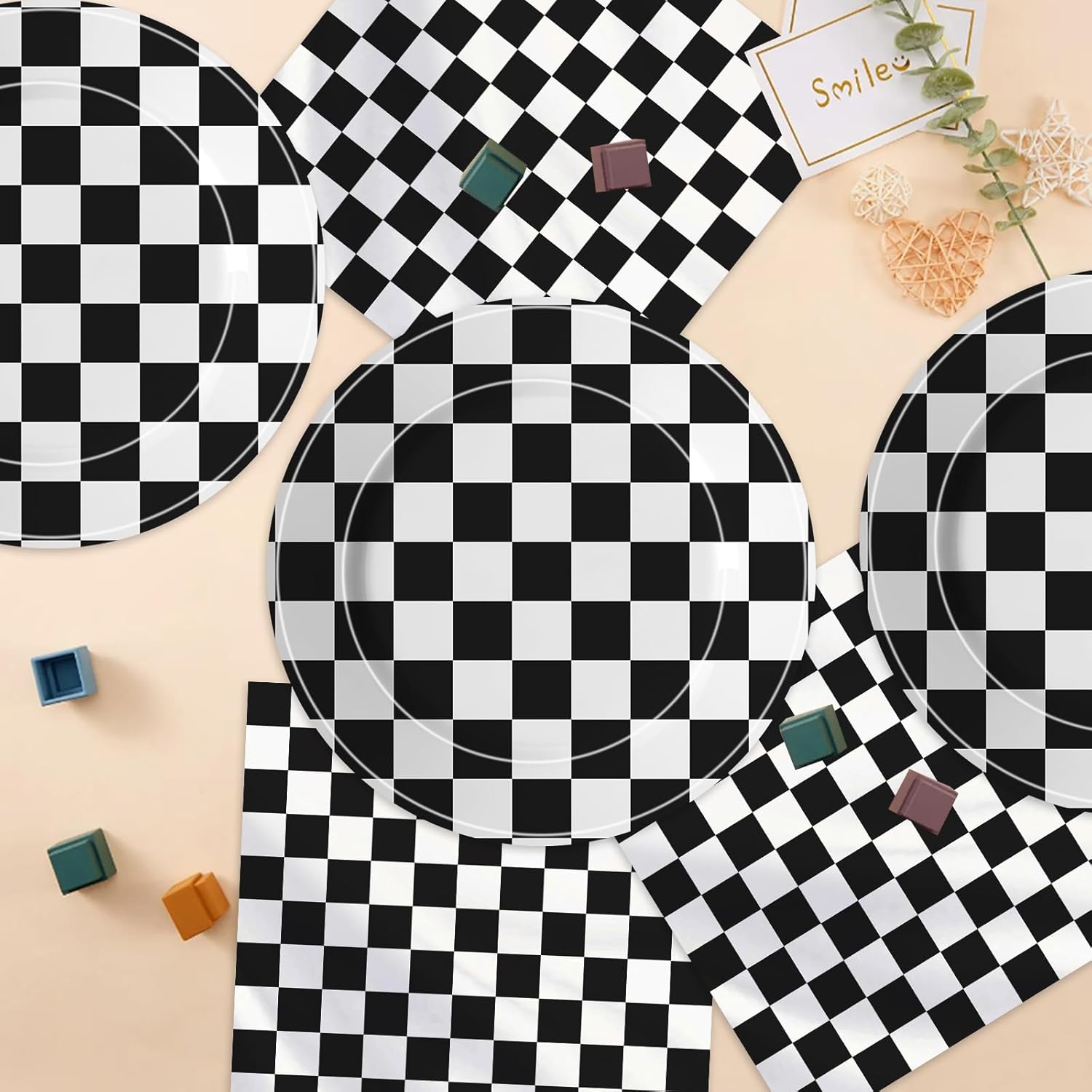 Race Car Birthday Party Supplies, 40 Piece Black and White Checkered Plates and Napkins Set, Disposable Tableware Serves 20 Guests for Birthdays, Game Day, and Racing-Themed Parties - Image 5