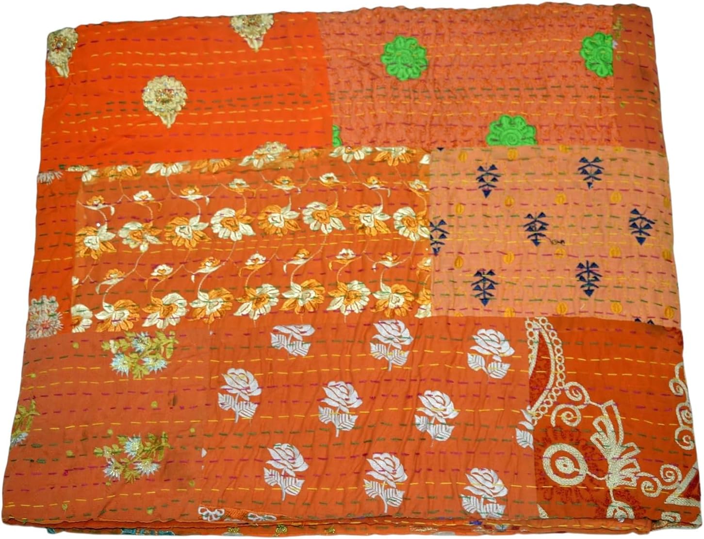 Handmade Vintage Quilts Throw Blanket Indian Quilt King Size Patchwork Quilt Kantha Quilt Silk Twin Size Bedspread