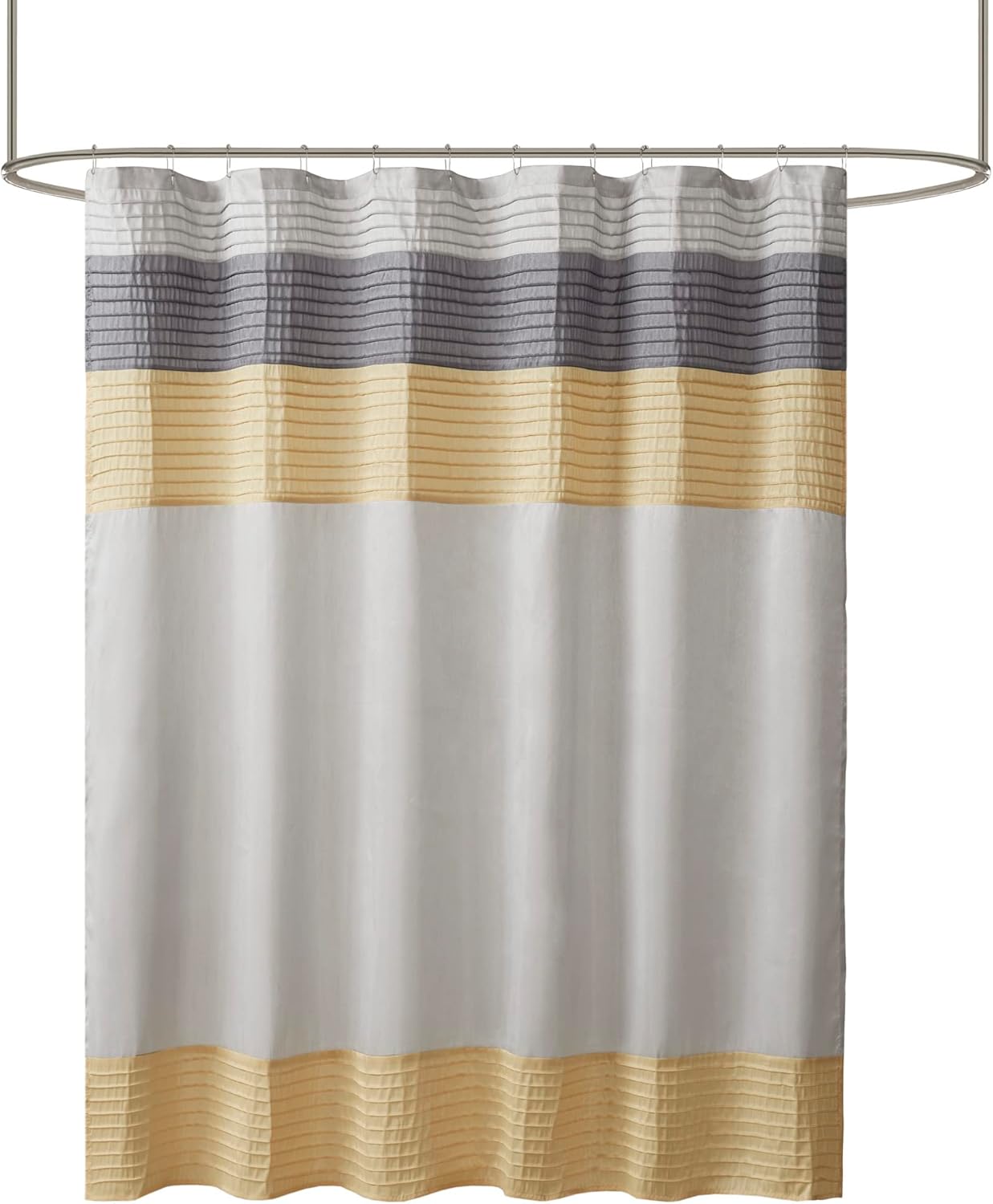 Madison Park Amherst Bathroom Shower Curtain Faux Silk Pieced Striped Modern Microfiber Bath Curtains, 72x72 Inches, Yellow : Home & Kitchen