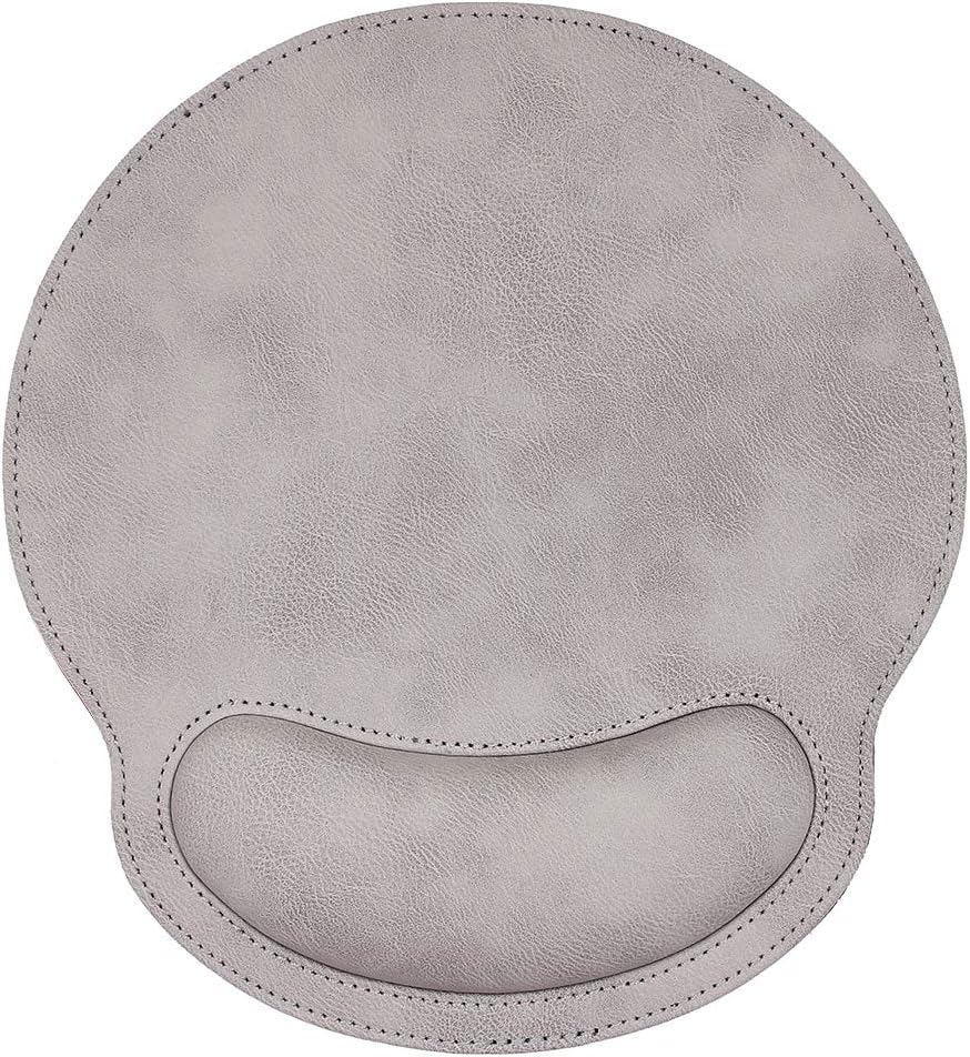 RICHEN Ergonomic PU Leather Mouse Pad with Wrist Support,Comfort Memory Foam,Waterproof Surface，Non- Slip Rubber Base for Computer Laptop & Mac,Lightweight Rest for Home,Office & Travel (Gray White)