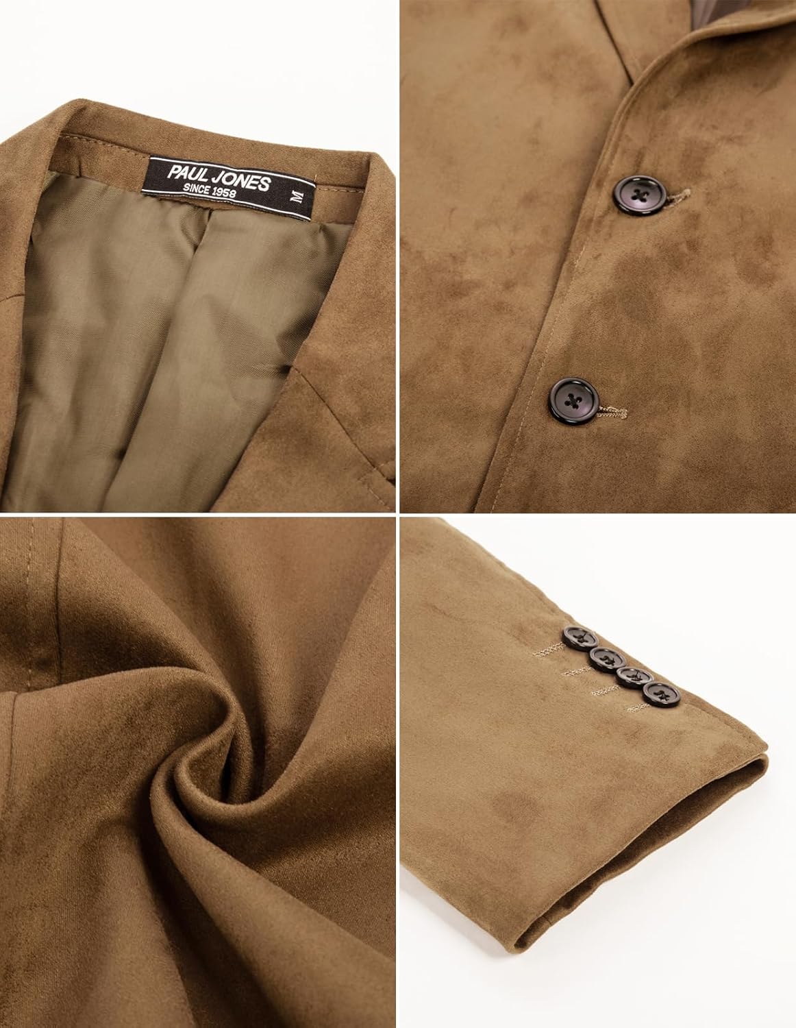 PJ PAUL JONES Mens Blazer Jacket Faux Leather Suit Jacket Casual 2 Buttons Suede Sport Blazer Coat with Pockets - Image 5