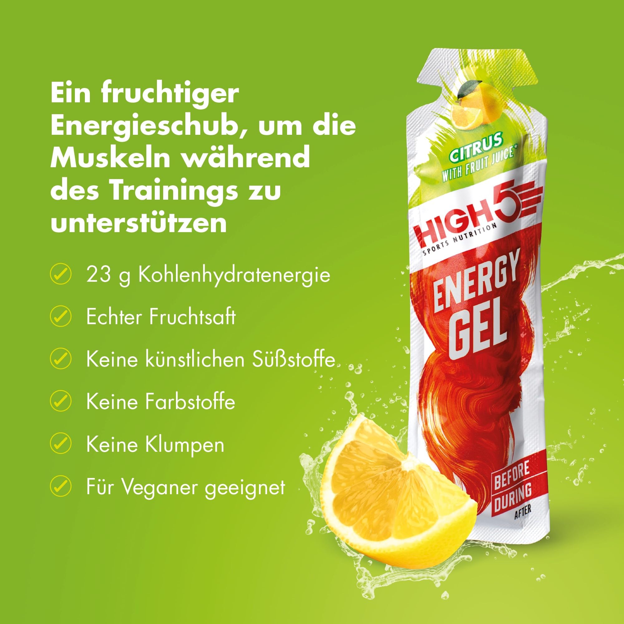 HIGH5 Energy Gel, Energie-Gel im schnell zu öffnenden Portionsbeutel, mit natürlichem Fruchtsaft | (Zitrus, 20 x 40g)