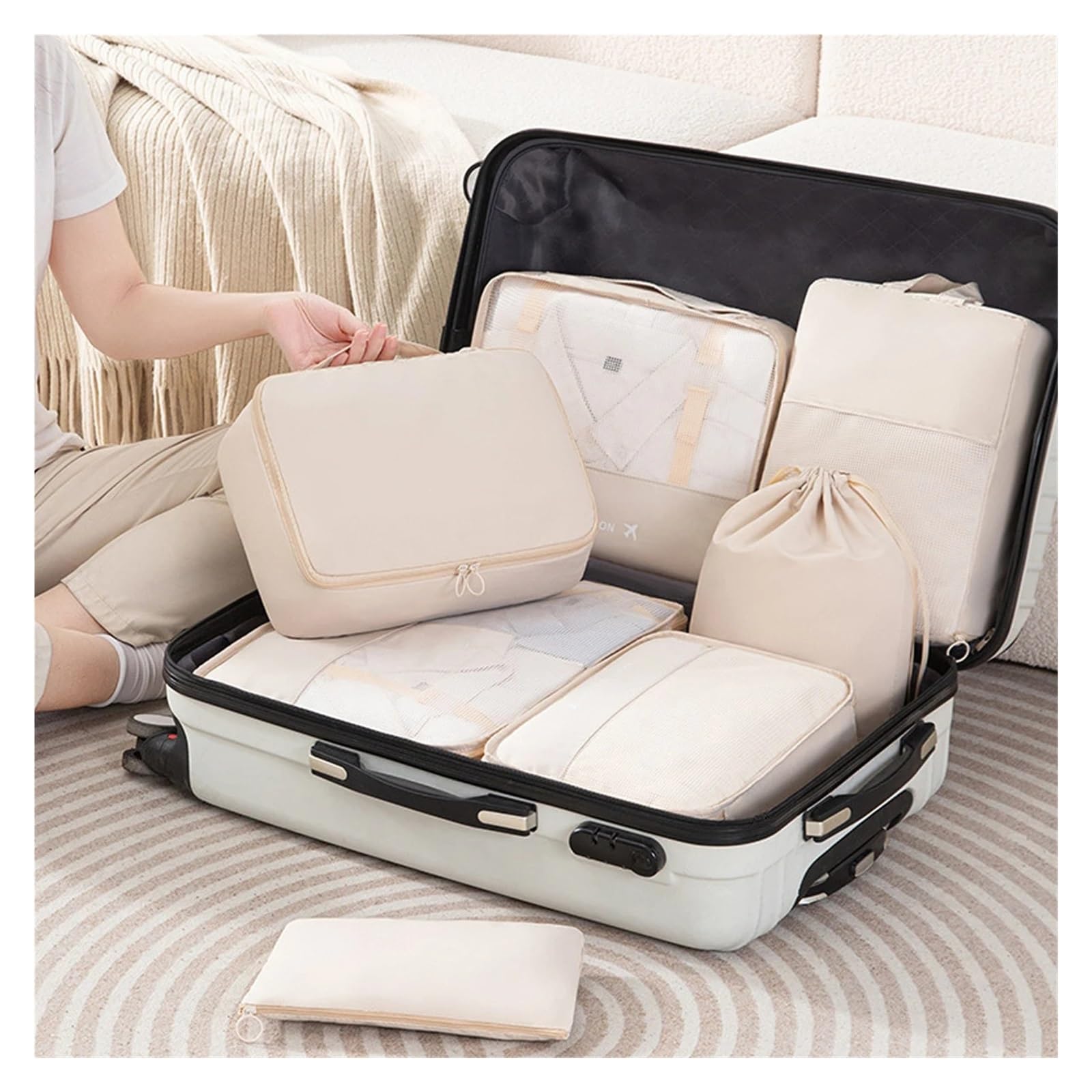 Packwürfel Reisegepäcktaschen-Set mit 7 Stück, einfarbig, vielseitig, staubdicht, Verpackungswürfel, zur Aufbewahrung von Unterwäsche, Kleidung, Kosmetik usw(GRAY)