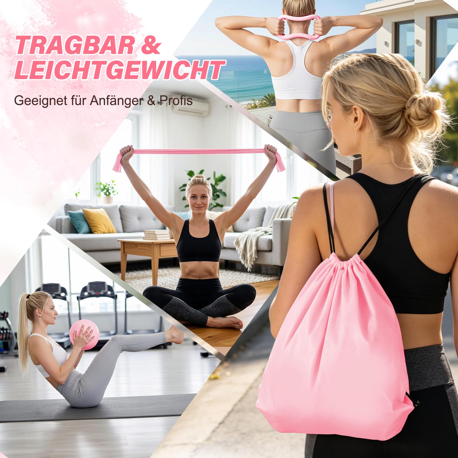 Zestaw do pilatesu: 13 sztuk pierścionków do pilatesu, z piłką do pilatesu, taśmami do fitnessu, pasem do jogi, skarpetkami dla kobiet – zestaw do pilatesu do domu, sprzętu sportowego dla siły