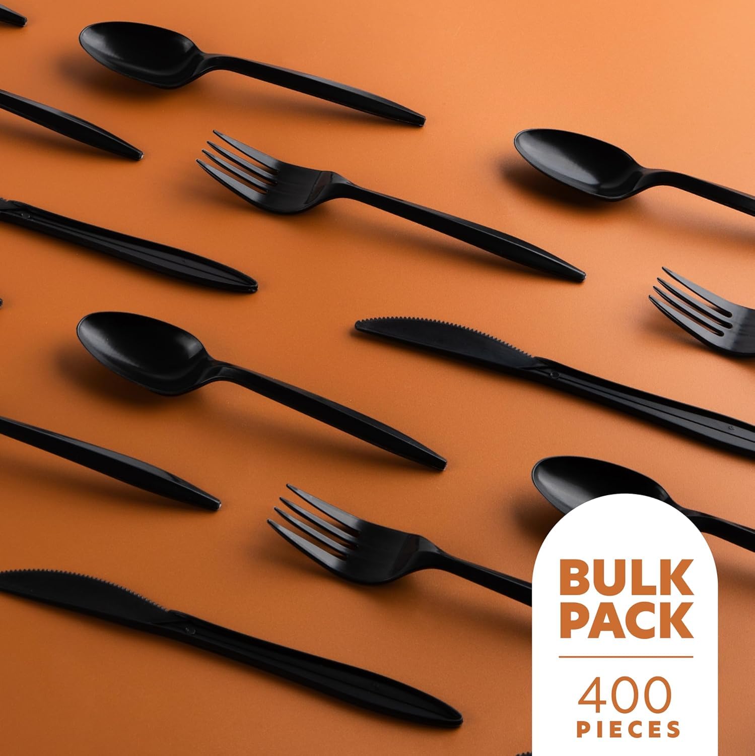 Set di posate di lusso da 150 pezzi, 5 g, riutilizzabili, lavabili in lavastoviglie, 50 forchette, 50 coltelli, 50 cucchiai, colore nero/bianco/trasparente (nero)