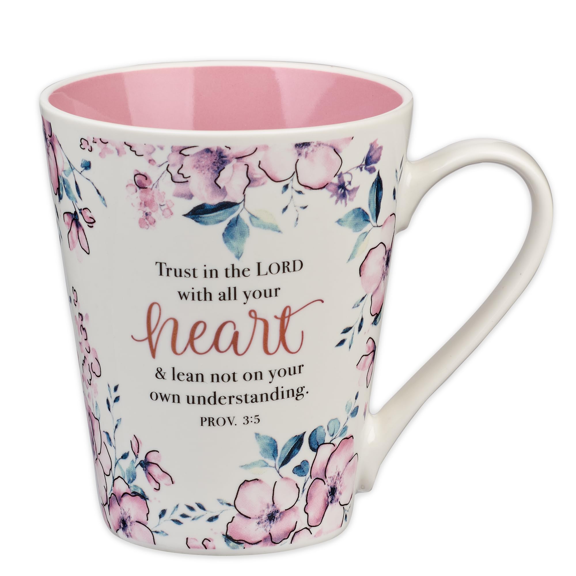 Christian Art Gifts Floral Pink Ceramic Coffee Mug – 14 oz. Lead and Cadmium-free Non-Toxic Inspirational Scripture Coffee and Tea Mug for Women with Bible Verse: Trust In The Lord – Proverbs 3:5