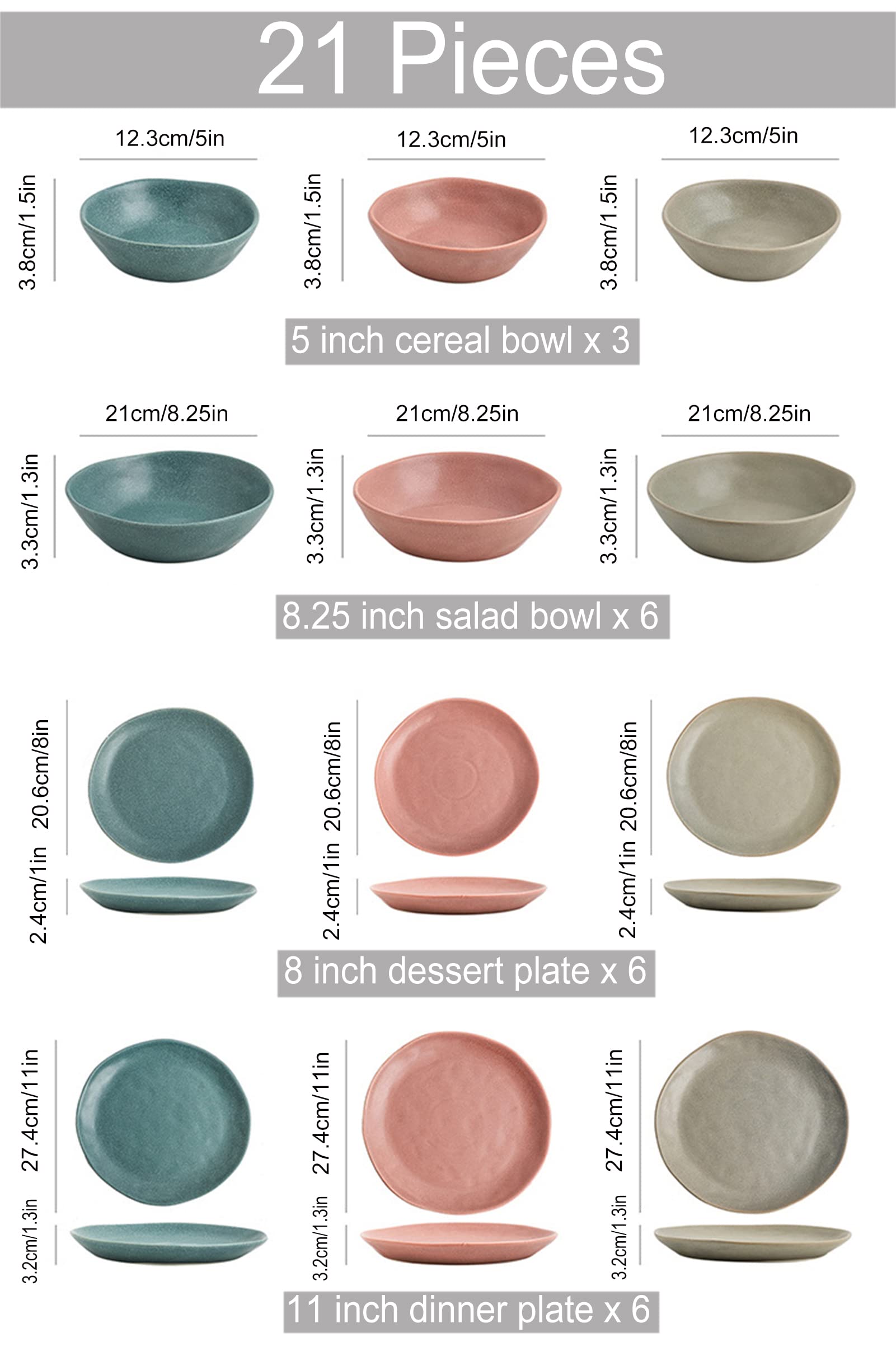 Porcelanowy serwis obiadowy, 40-częściowy serwis obiadowy dla 8 osób, serwis śniadaniowy, zestaw naczyń z talerzami obiadowymi, talerzami deserowymi, miseczkami do musli i salaterkami