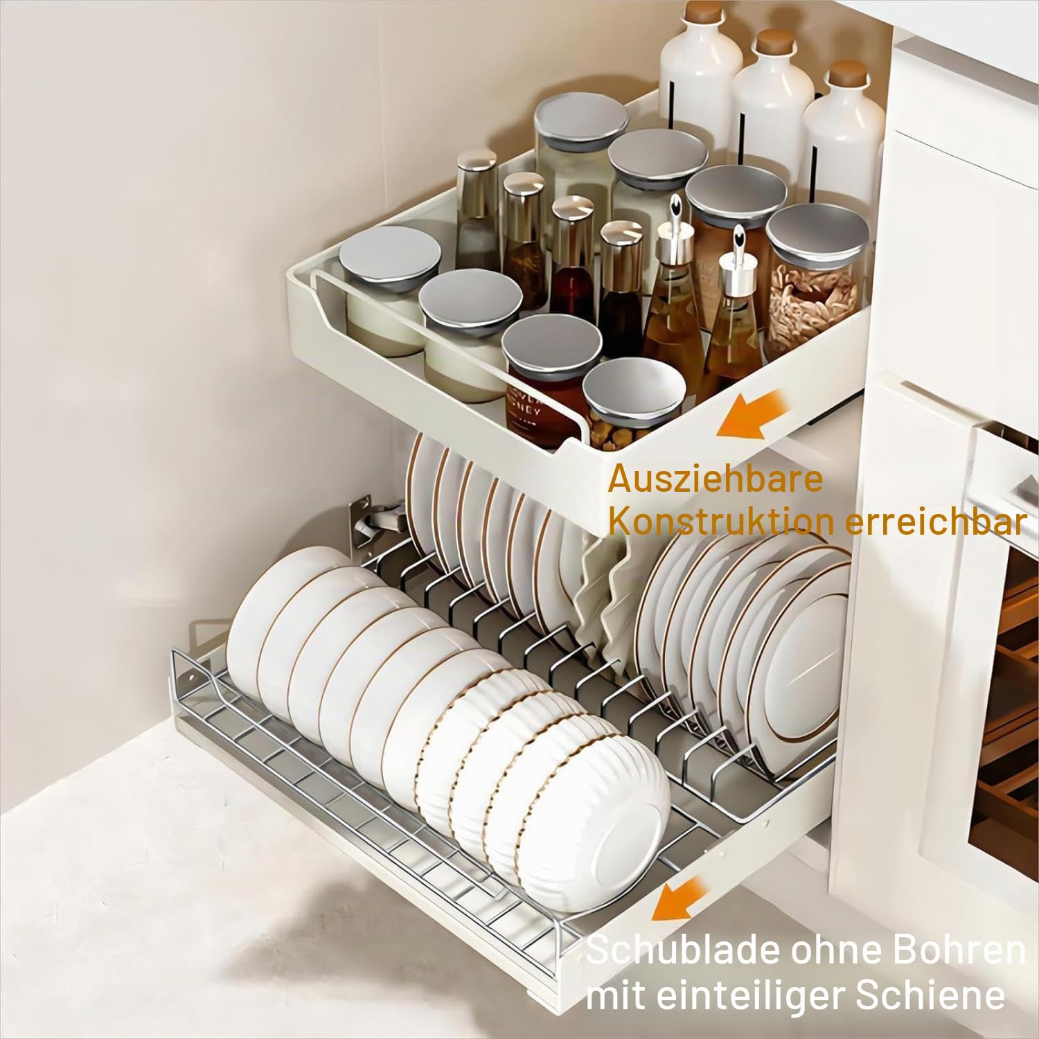 Sightday Teleskopschublade,Ausziehbarer Schrank Organizer,Küchenschrank Organizer Ausziehbar,Küchen Organizer Schublade für Küche,Wohnzimmer,Haus,Kein Bohren und Nageln Erforderlich(Weiß,30cm)