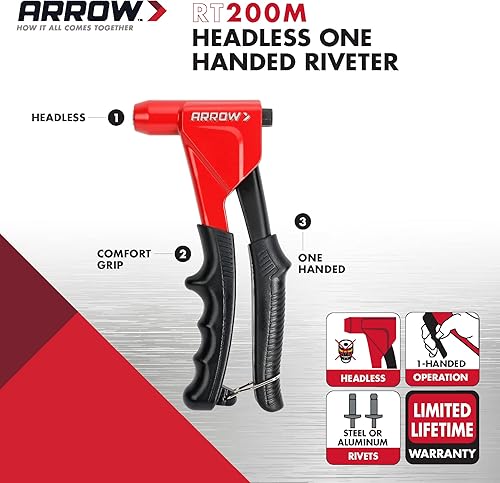 Miniatura 2 de Arrow RT200M Herramienta de remache manual sin cabeza con una sola mano, remachadora manual para metal, tela, cuero y reparación automática, utiliza
