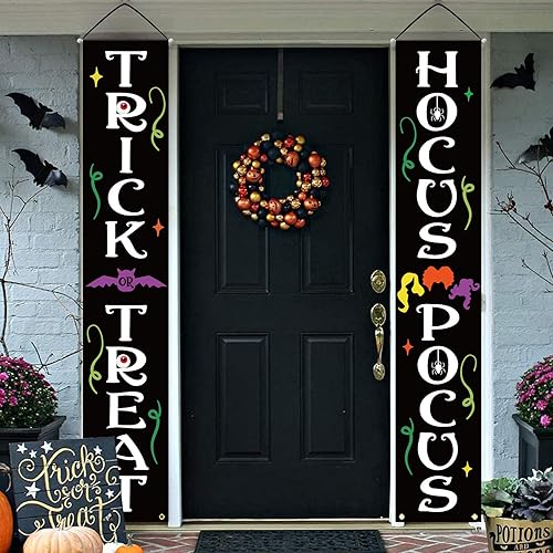 Miniatura 2 de DAZONGE Decoraciones de Halloween al aire libre, Trick or Treat y Hocus Pocus, pancartas de porche para puerta delantera, decoraciones de Halloween