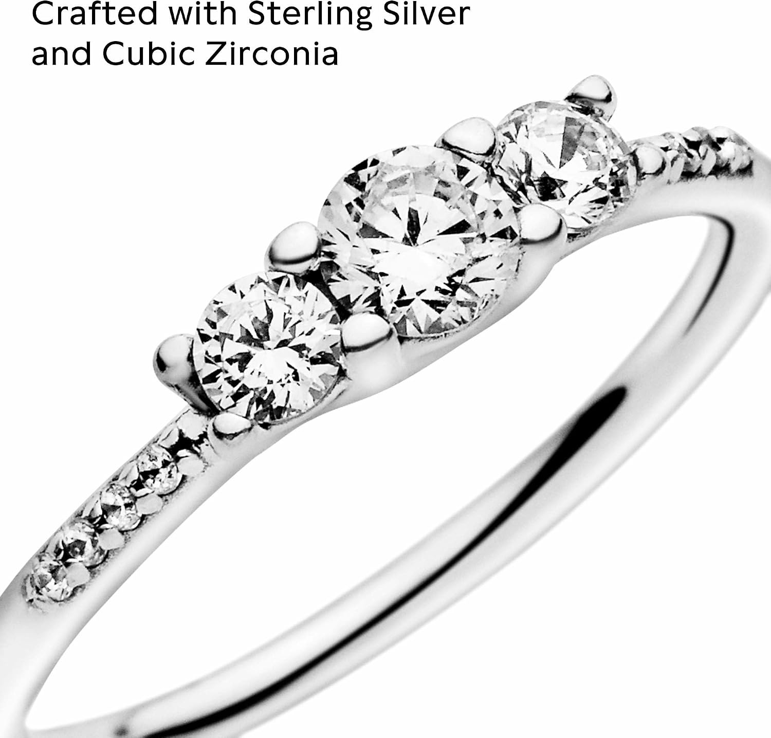 PANDORA Clear Three-Stone Ring - Silver Ring for Women - Layering or Stackable Ring - Gift for Her - Silver with Cubic Zirconia - With Gift Box