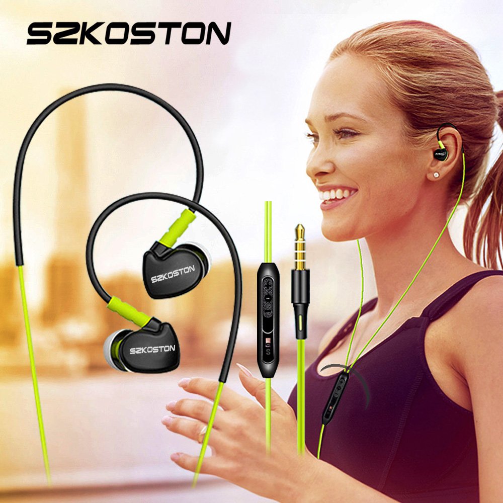 SZKOSTON Profession In-Ear Sport Earphones Running Headphones Stereo Super Bass Headset with MIC for iPhone Mobile Phone MP3 [Green Color]