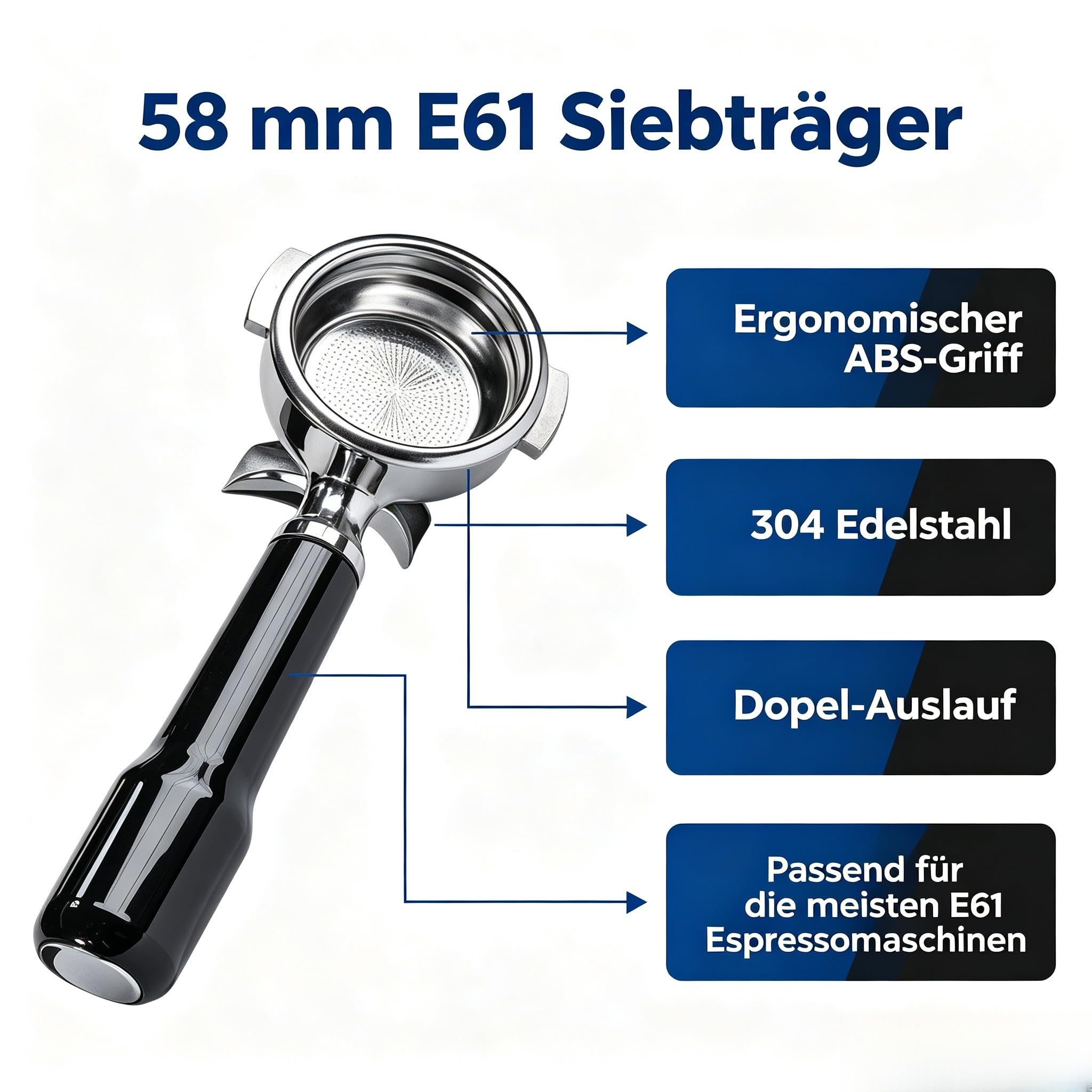 58mm E61 Porte-filtre Double Bec Poignée en acier inoxydable