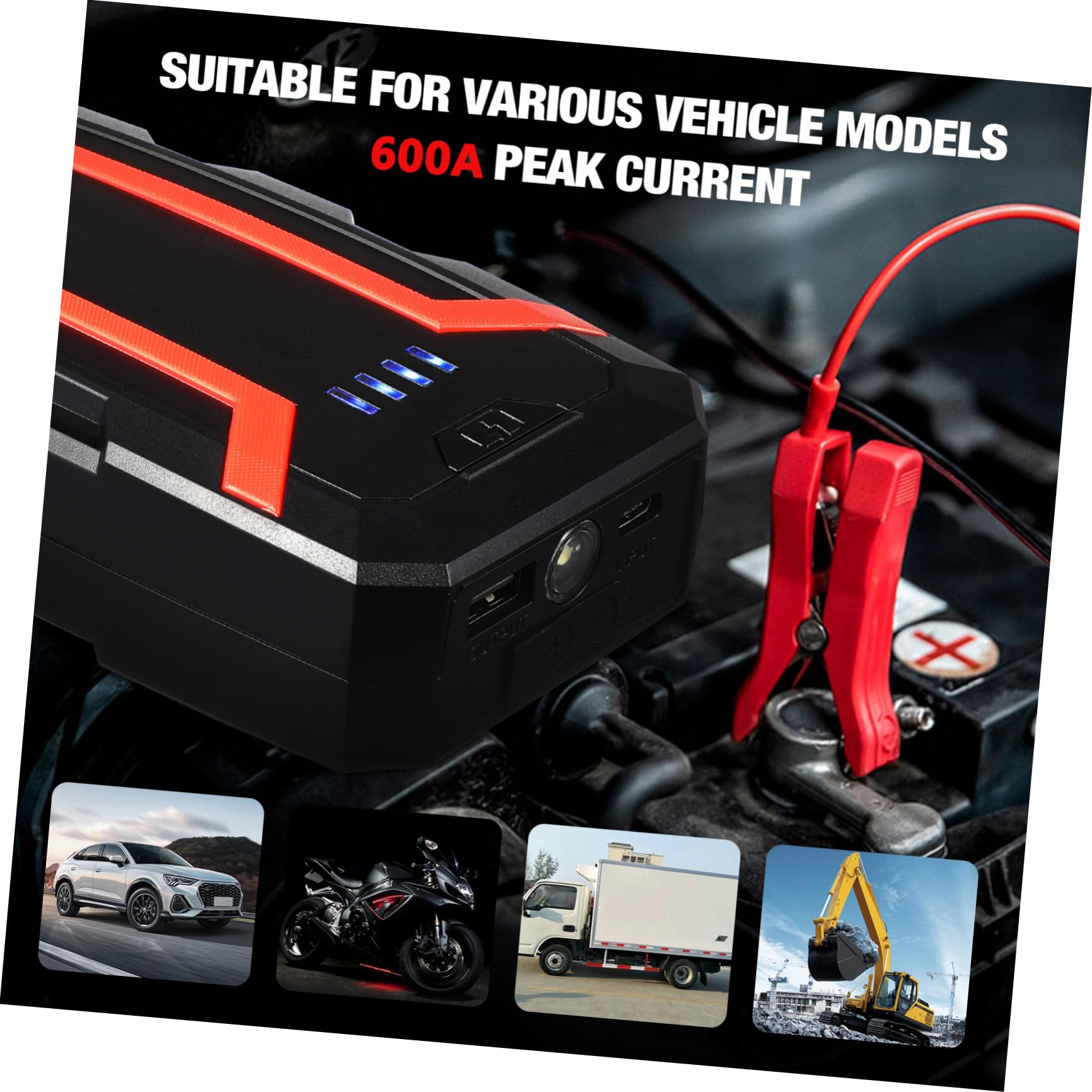 Avviatore Auto Portatile Multi-funzione con Power Bank Booster Batteria con Clip di Sicurezza Doppia Porta USB e USB-C Resistente Temperature Estreme per Emergenze Stradali