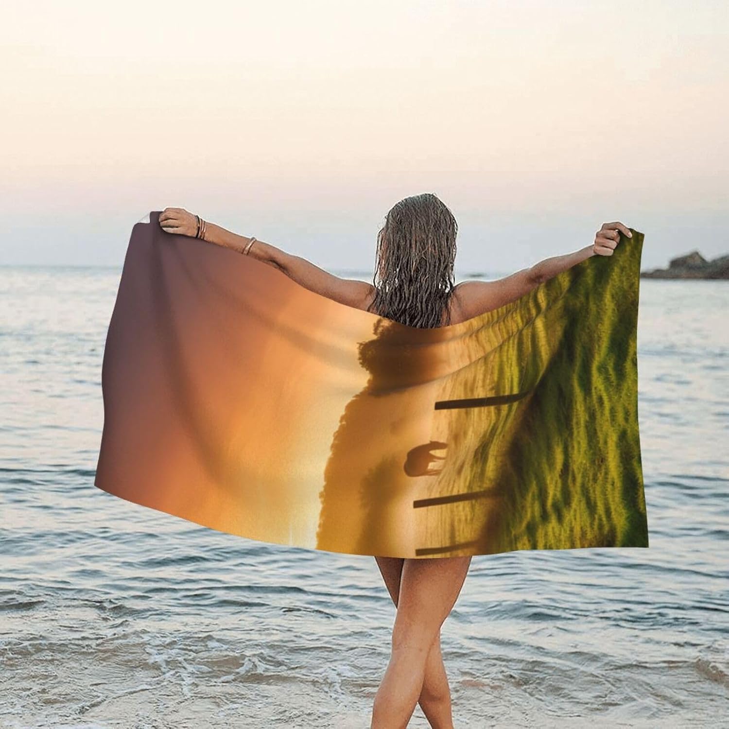 KHiry Microfiber Towel Beach Towels Sundown Sunny Quick Dry Towel Soft Lightweight Travel Towels Absorbent Large Easy Pack Travel Things Beach Blanket for Gym Sports Swimming