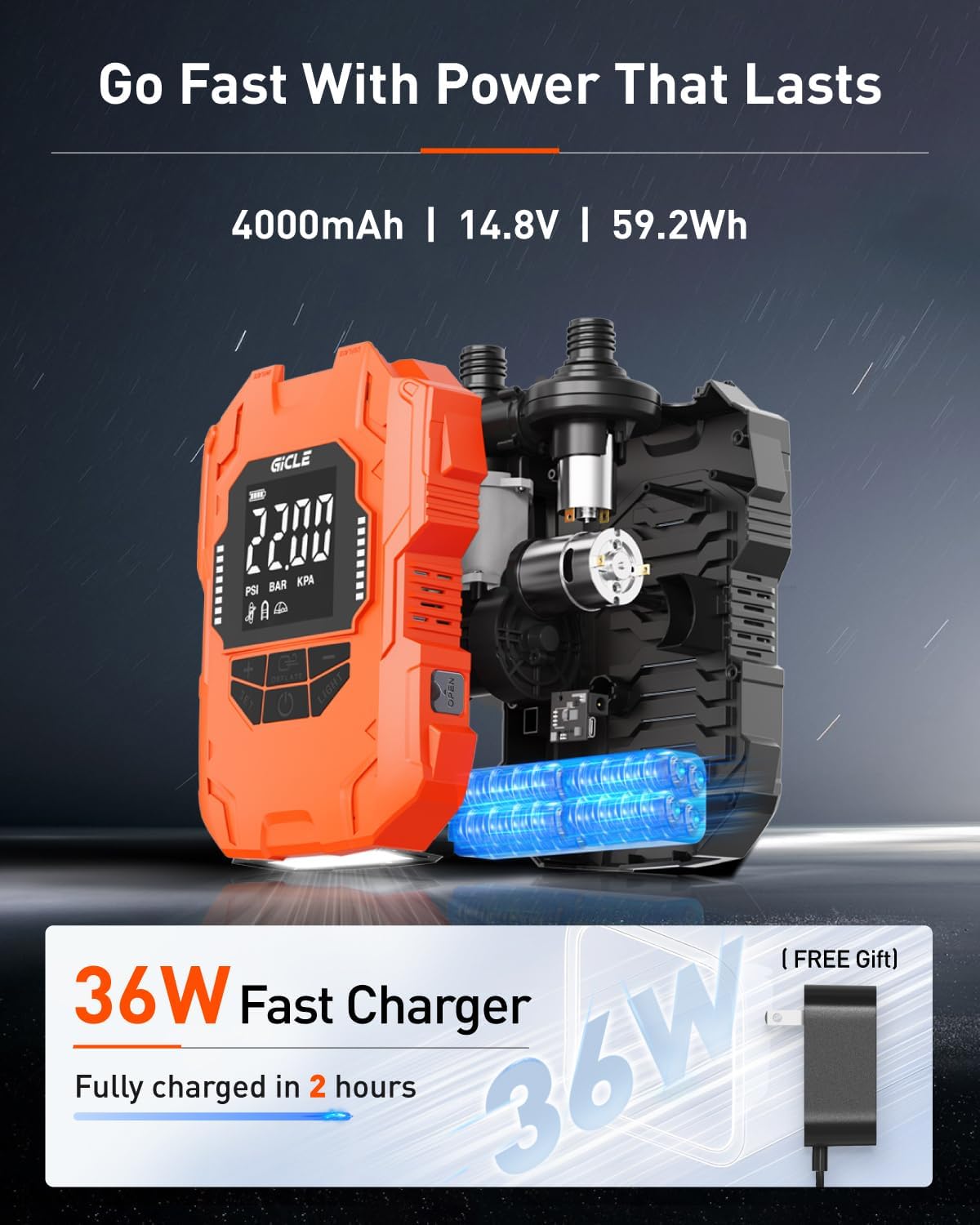 GICLE 22PSI Rechargeable Paddle Board Pump, Dual Power (Battery & 12V Car) Electric SUP Pump, Automatic Portable Inflator & Deflator with Fast Charging for Inflatables Kayak Boat Tent Camping Mattress