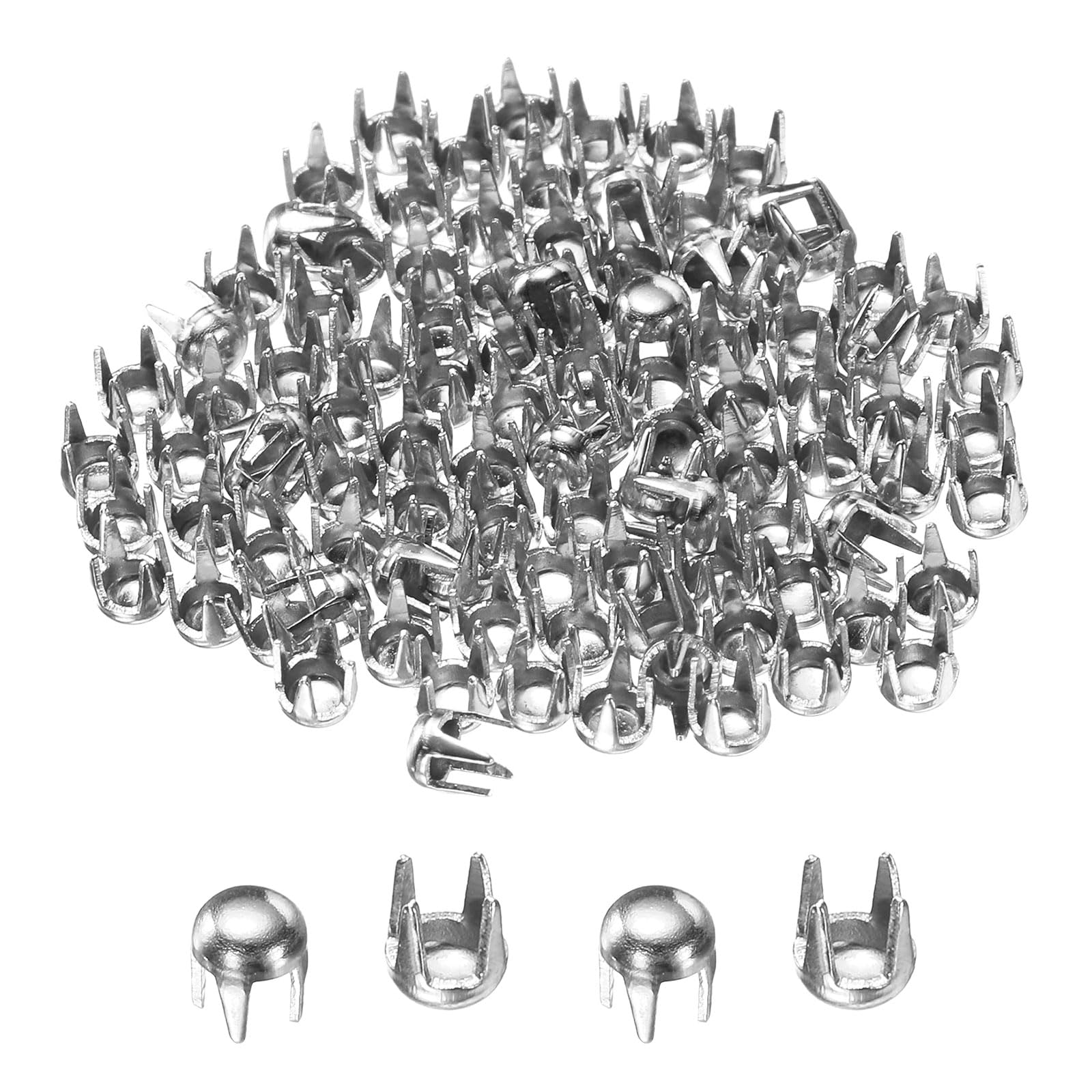 sourcing map 100pcs Round Dome Rivets 2.5mm Copper 4 Claw Rivet Metal Spike Studs Spots Punk Rock for Leather Craft Clothes Belt Bag Shoes Bracelet Accessories, Silver