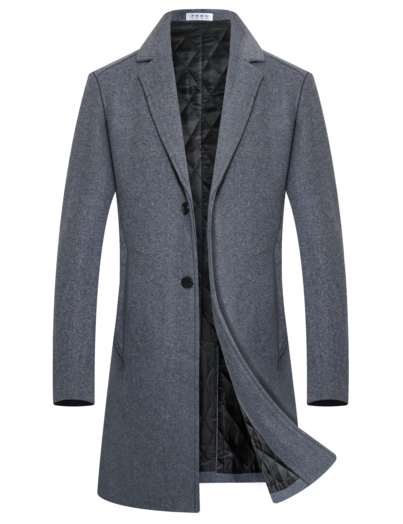 BOJIN Mens Trench Coat Wool Blend Top Pea Coat Winter Long Single Breasted Classic Stylish Business Overcoat
