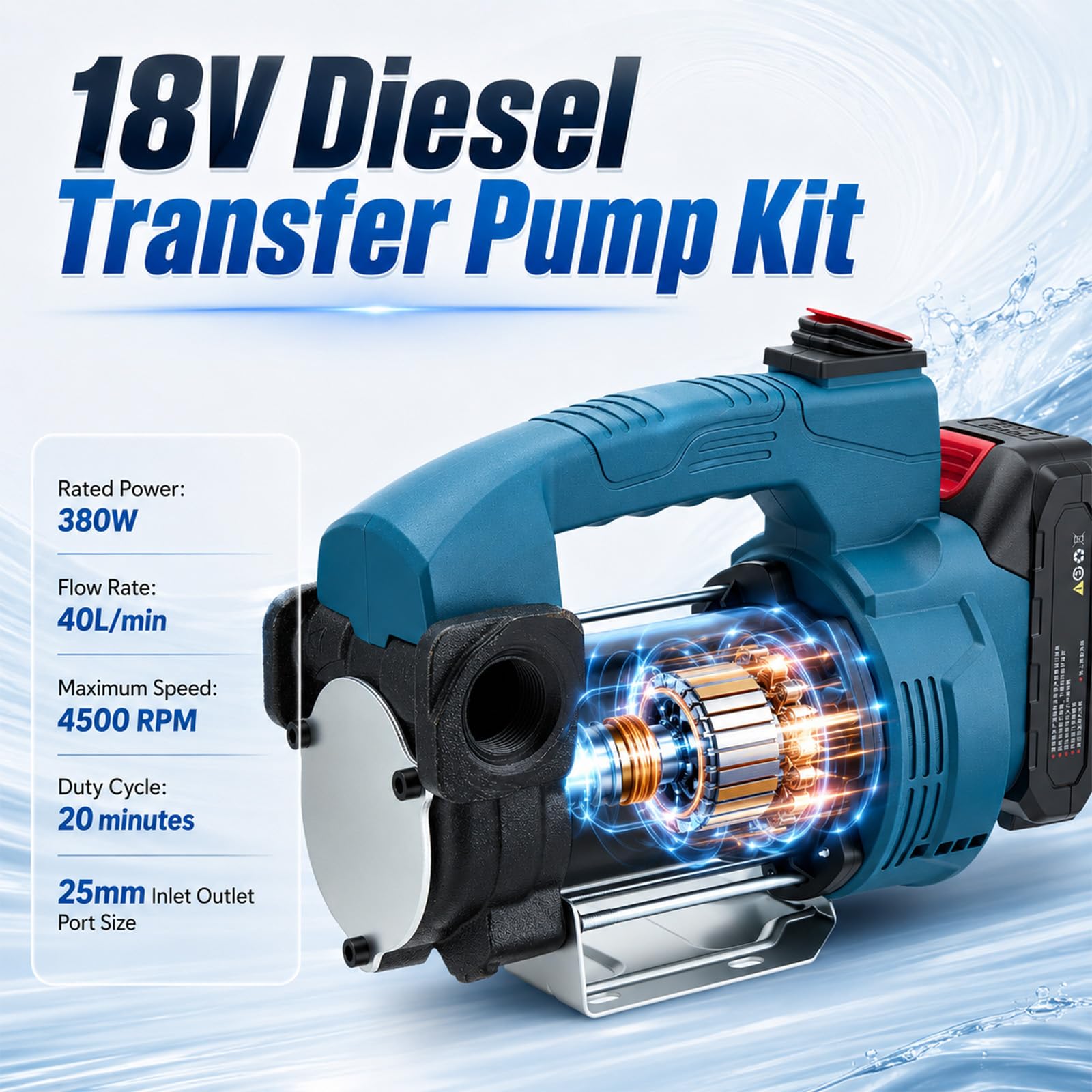 Akku Dieselpumpe 40L/min (Mit Akku), Kabellose Elektrische Diesel Transfer Pumpe mit Auto Shut-Off, Selbstansaugende Heizölpumpe für Traktor, Boot, Landwirtschaft, für Diesel, Kerosin