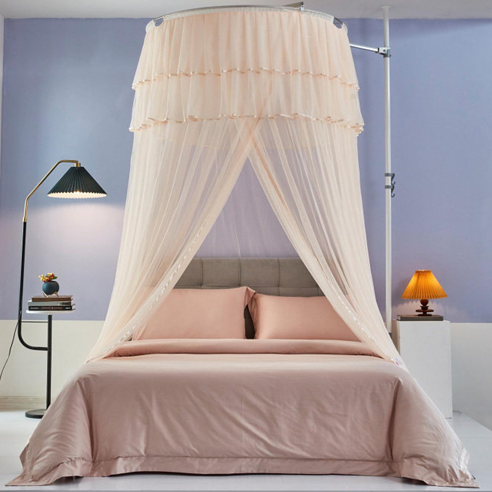 MESCXTY Bed Canopy Princess for Girls & Adults, Sheer Mesh Round Dome Curtain Mosquito Netting Twin Full Queen King Bed, Pink