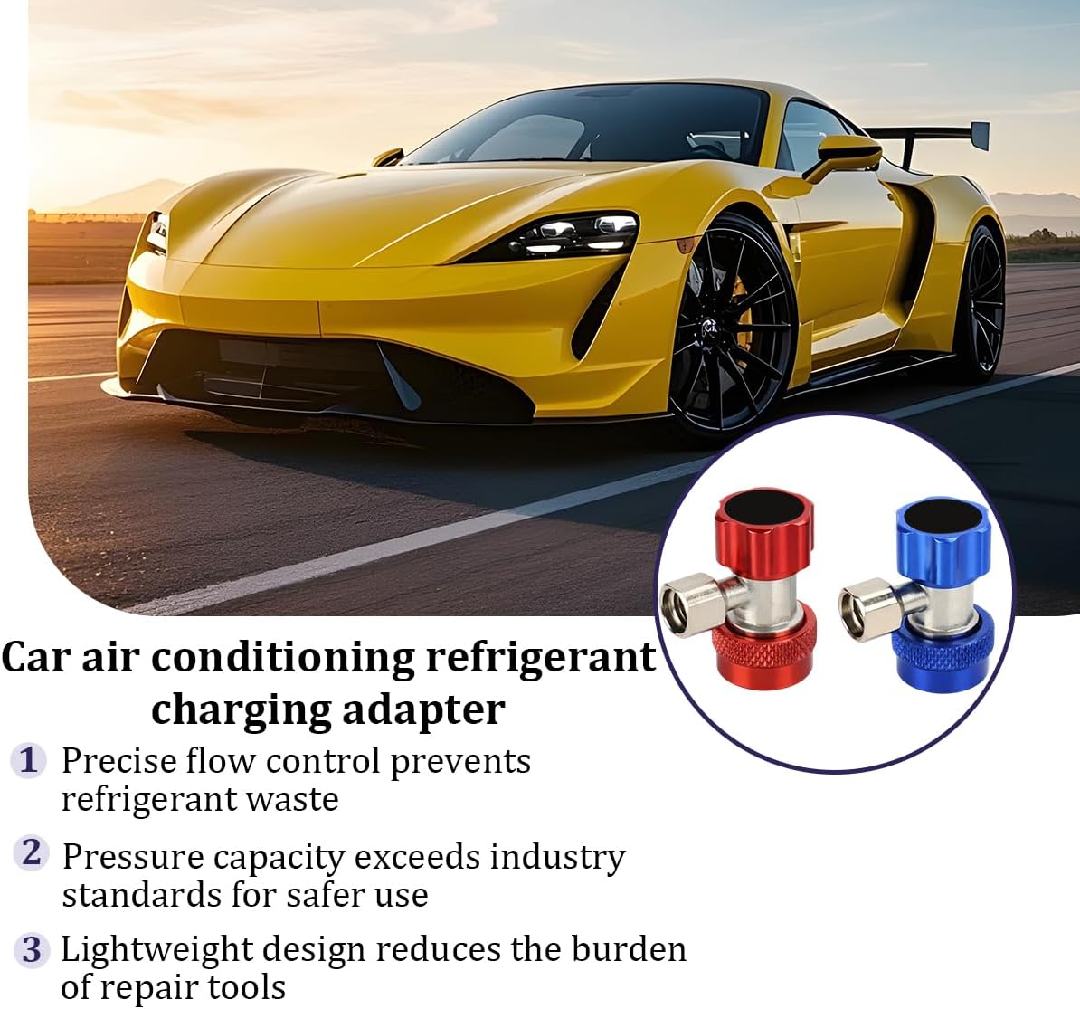 2PCS R134a Quick Coupler Car Adapter, Adjustable High & Low Pressure AC R134a Adapter Fittings Quick Connector, Automotive Air Conditioning Systems Accessories, Universal Fit
