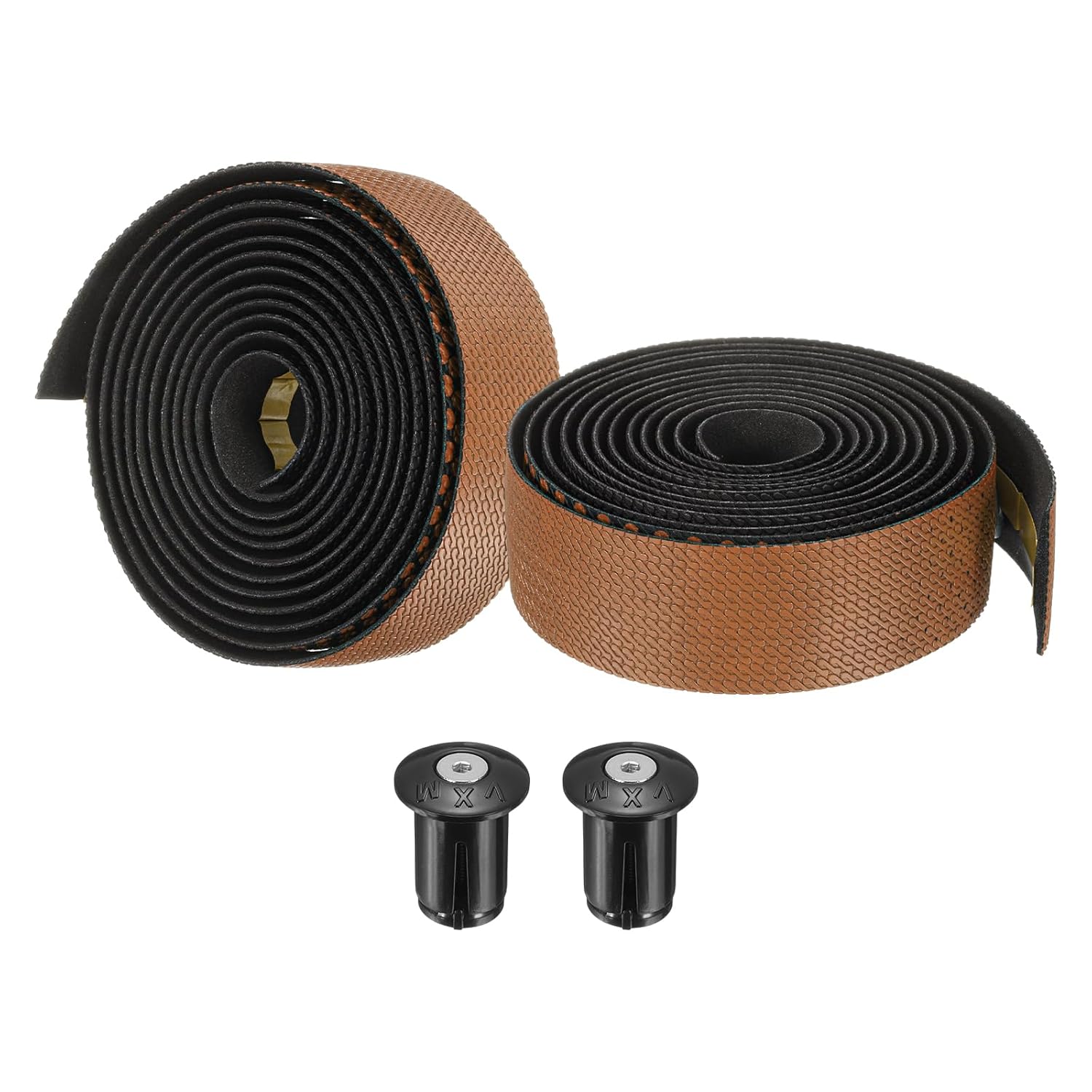 PATIKIL PU EVA Bike Handlebar Tape, 1 Pair Soft Bicycle Bar Tape One Size with End Plugs & Adhesive Backs for Road Cycling Folding, Brown